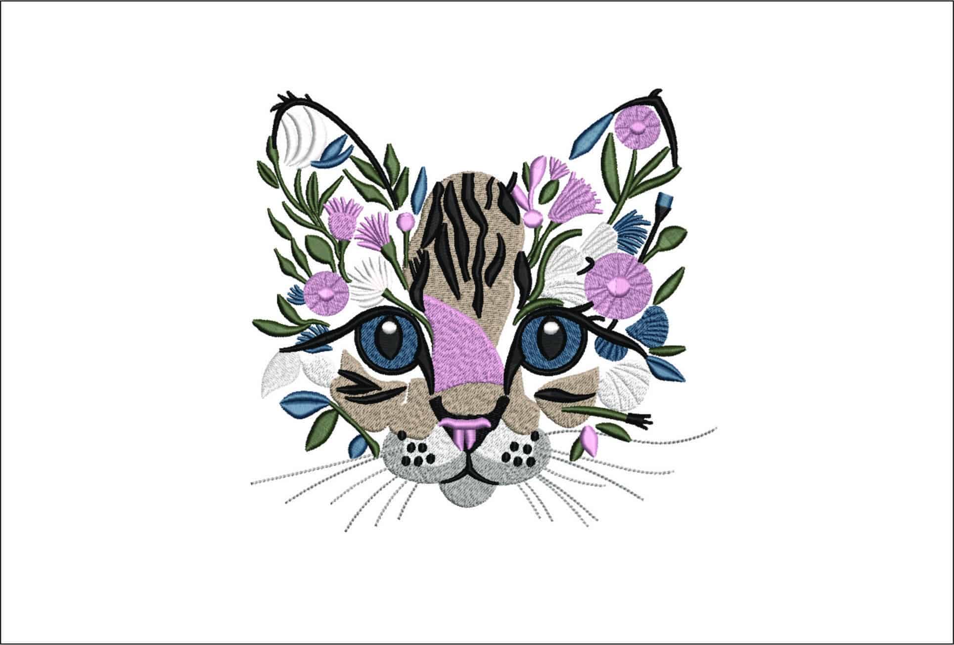 Cat face Flower- Elegant embroidery design file - instant download