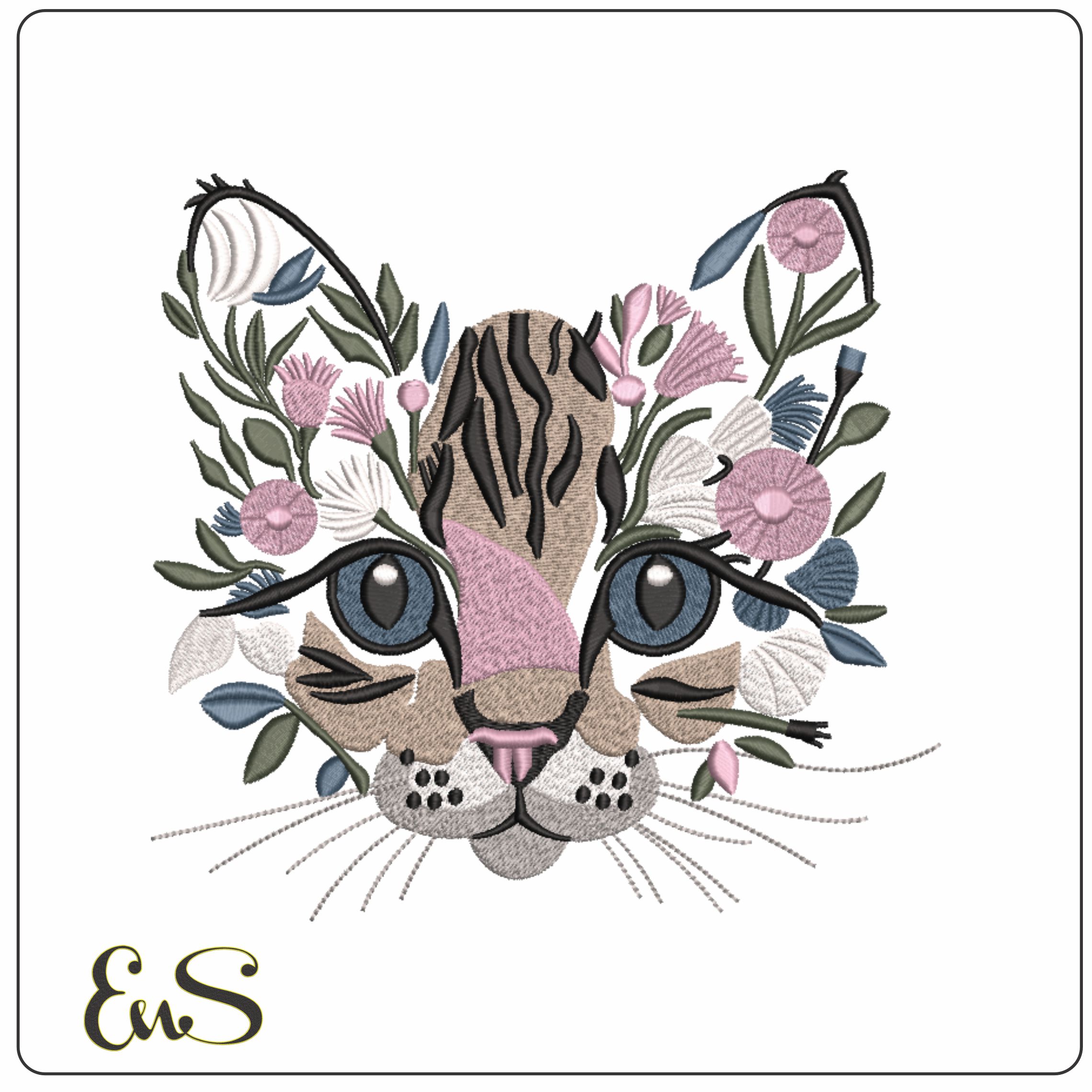 Cat face Flower- Elegant embroidery design file - instant download