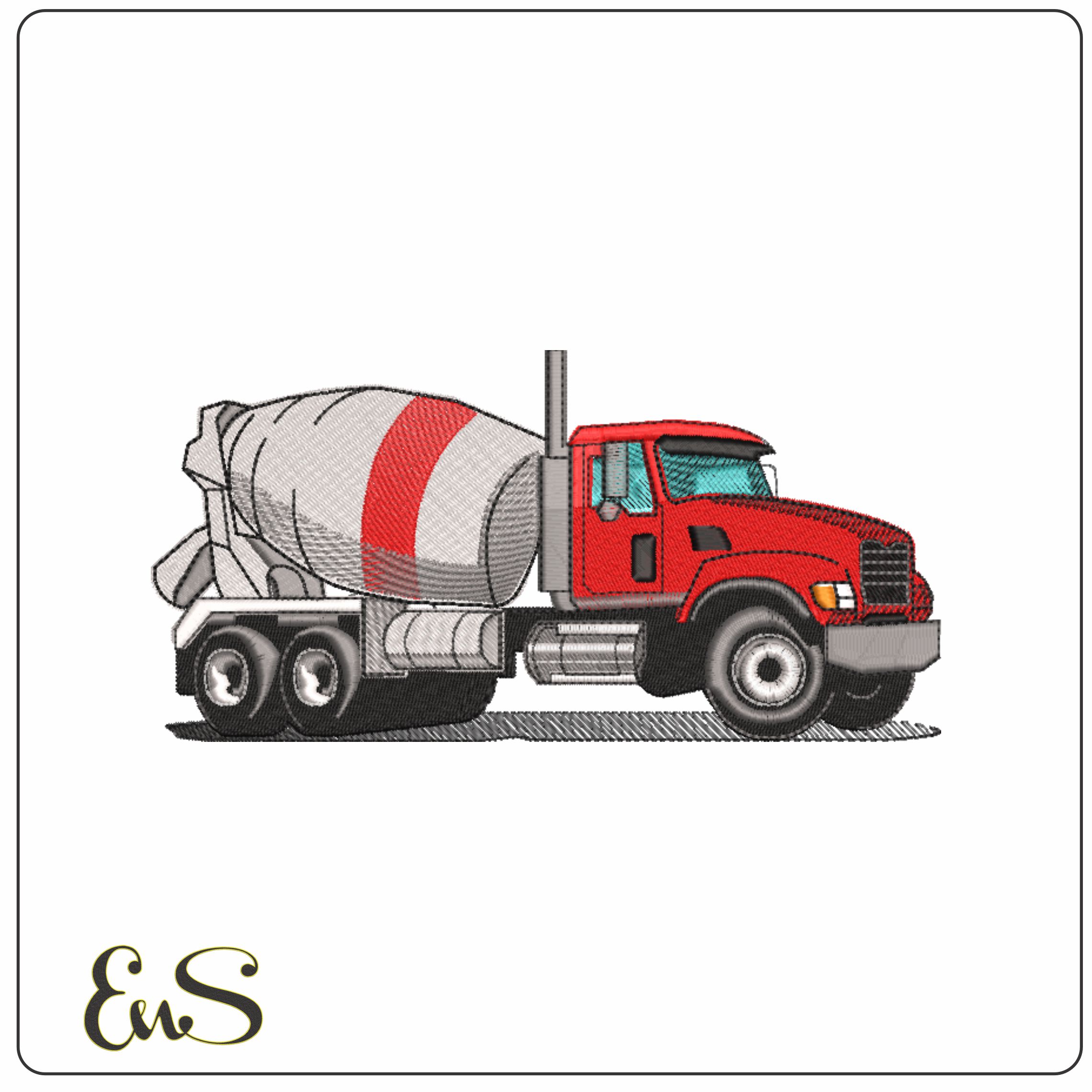 Cement Mixer Truck- Elegant embroidery design file - instant download