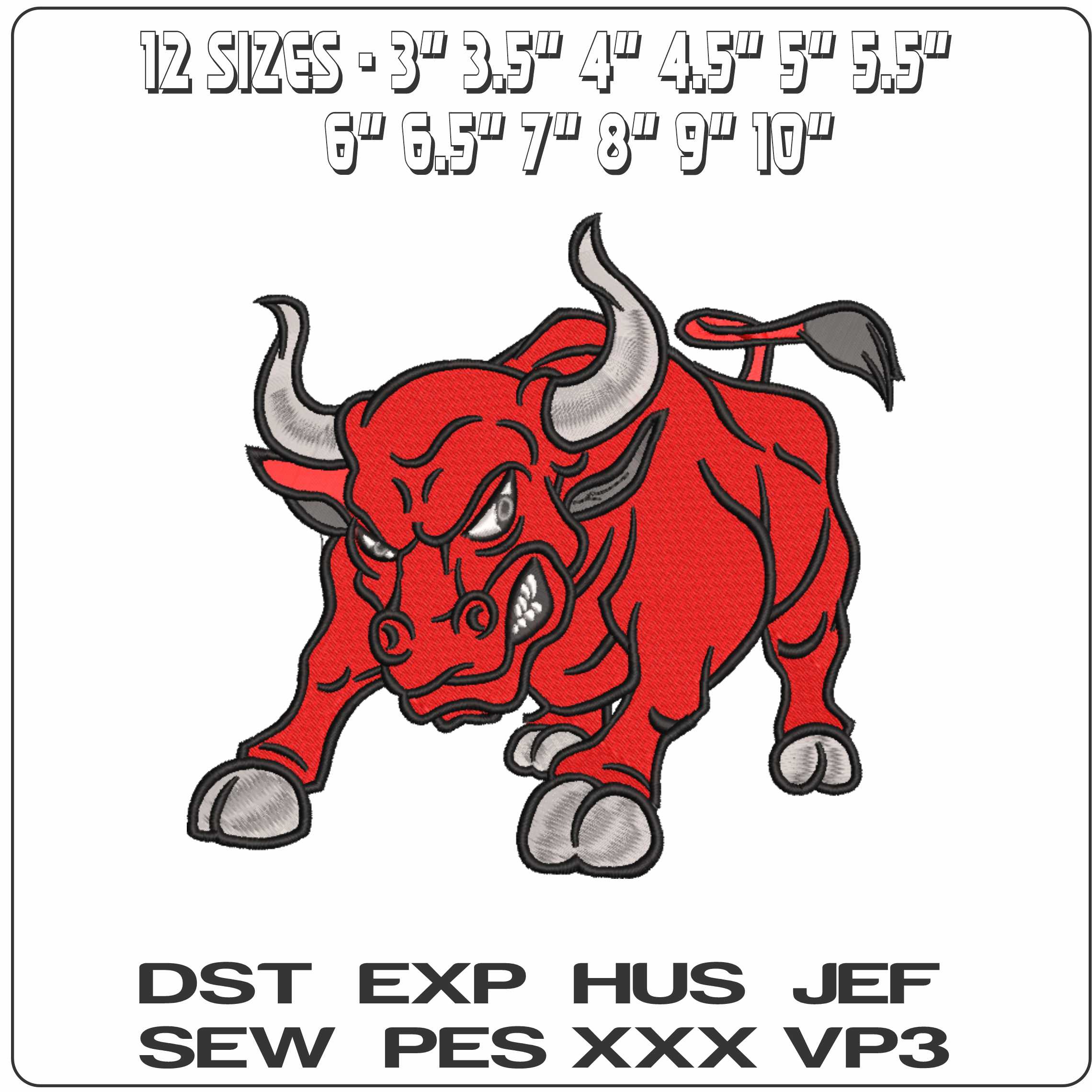Charging Bull- Elegant embroidery design file - instant download