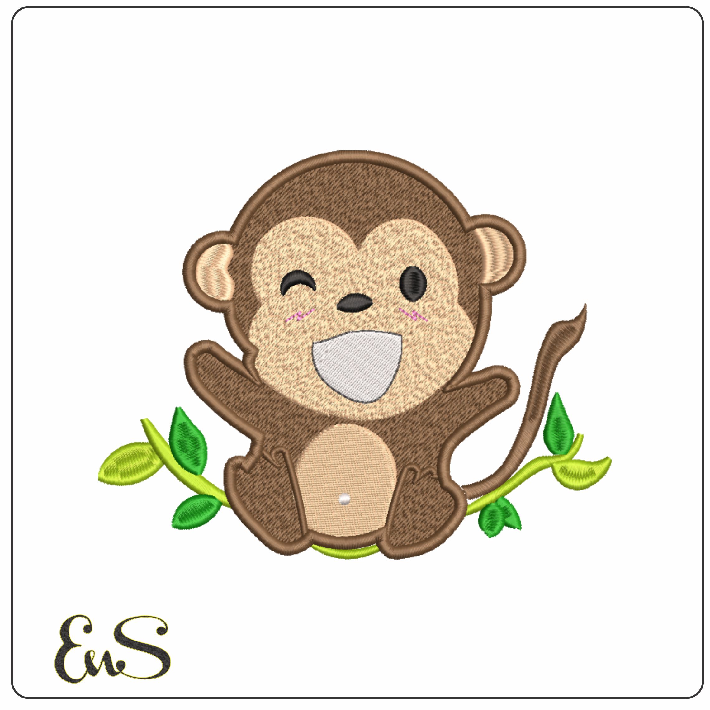 Cheeky Monkey on Branch- Elegant embroidery design file - instant download