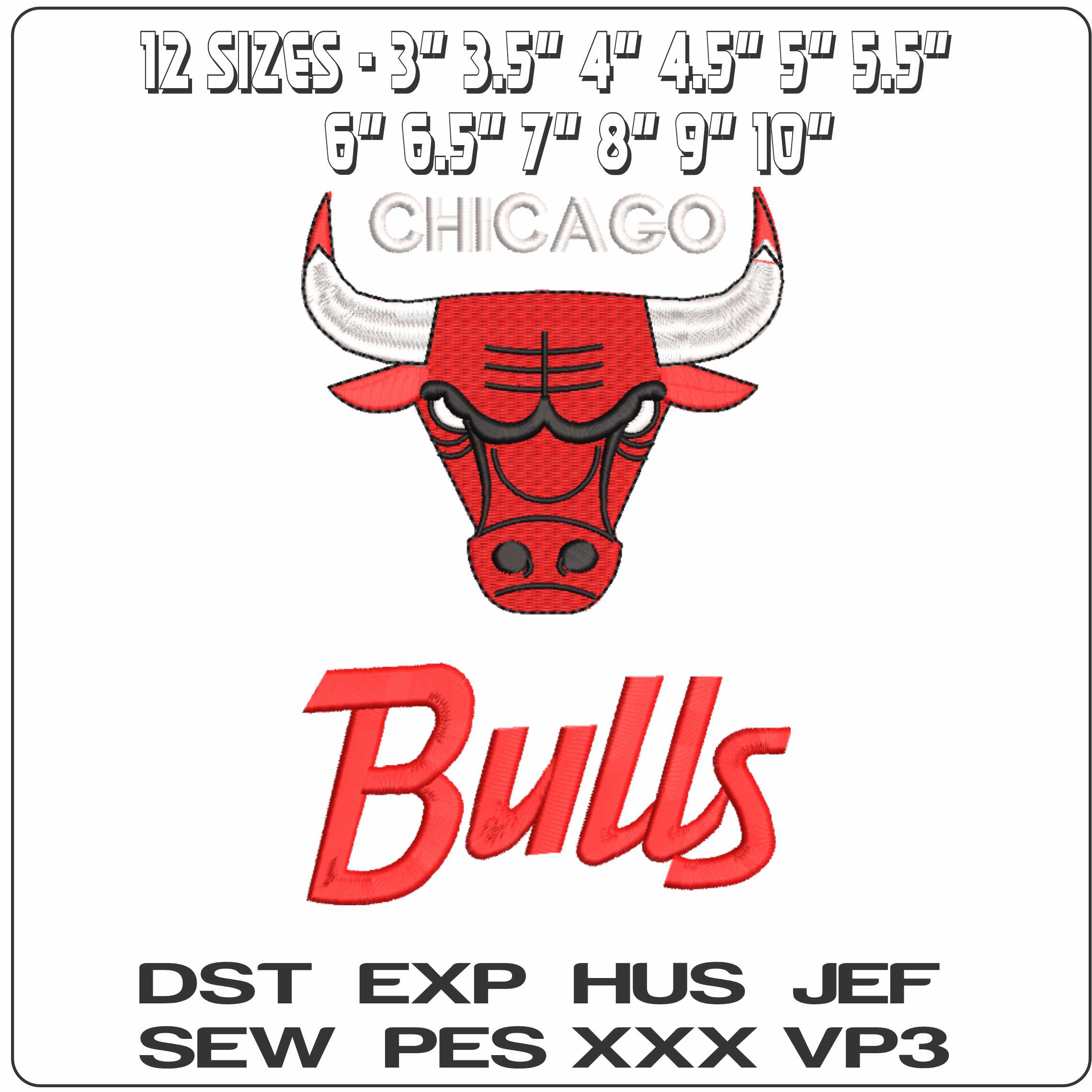 Chicago Bulls Stylish letters- Elegant embroidery design file - instant download