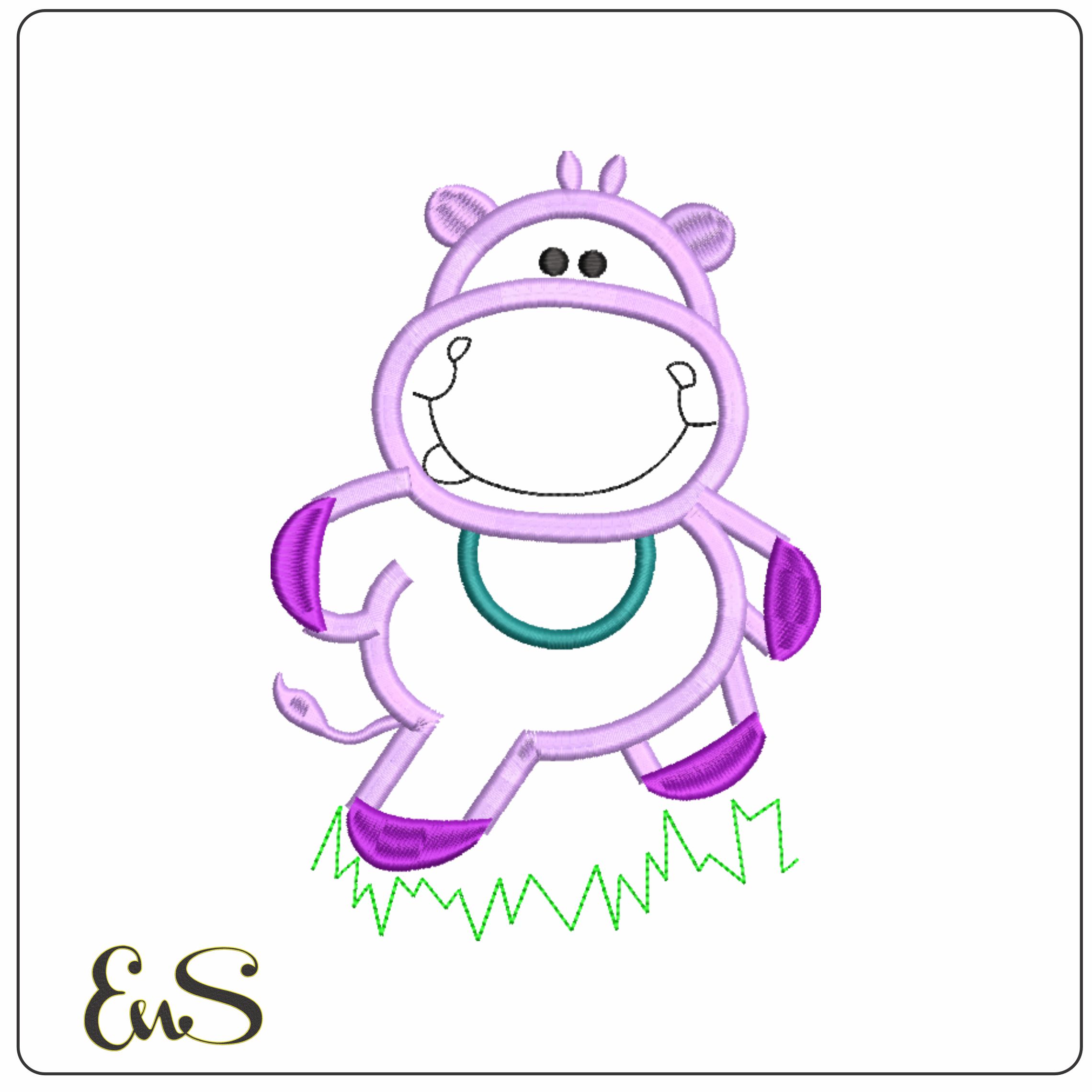 Children Hippo Applique- Elegant embroidery design file - instant download