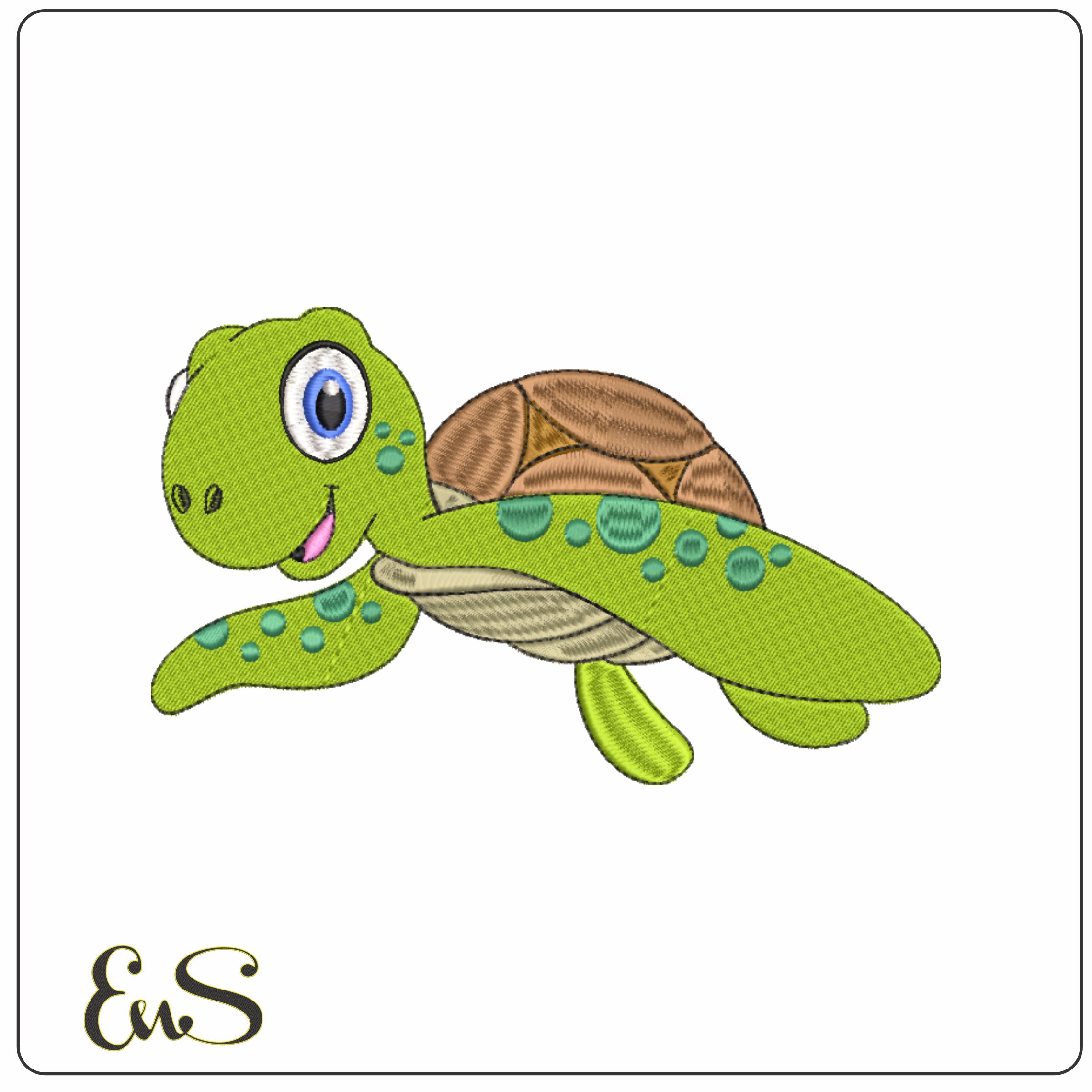 Childrens Happy Turtle- Elegant embroidery design file - instant download