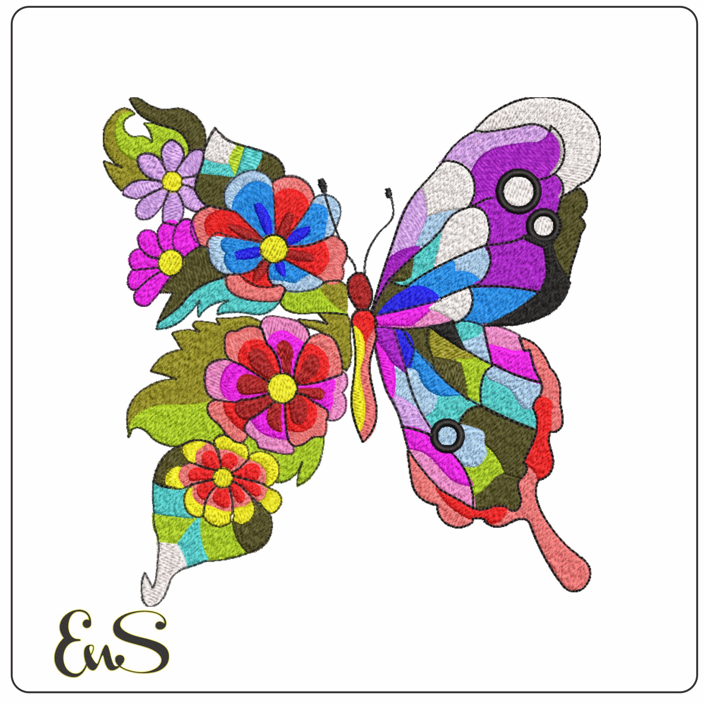 Colorful Butterfly- Elegant embroidery design file - instant download