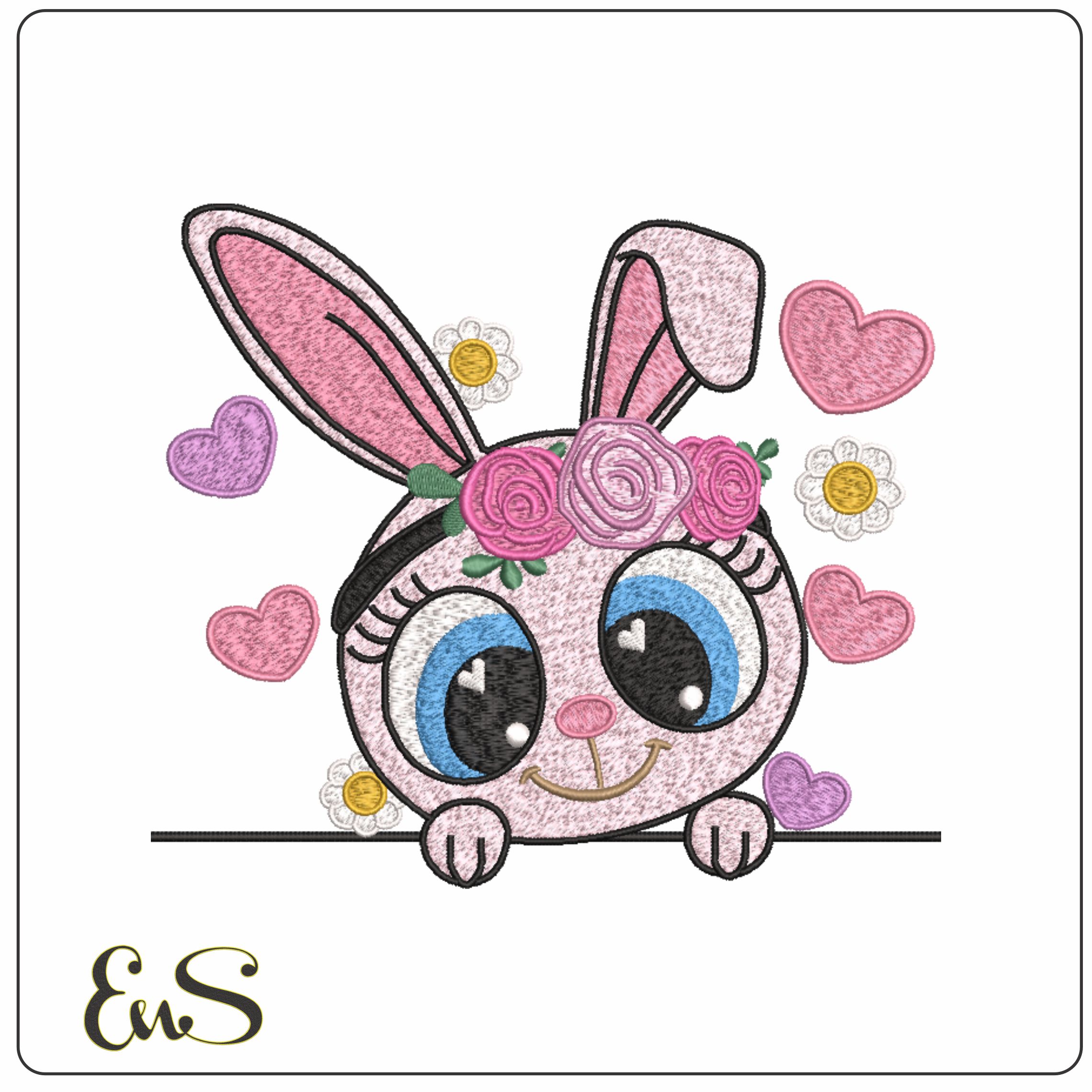 Cute Bunny Girl Peeking- Elegant embroidery design file - instant download