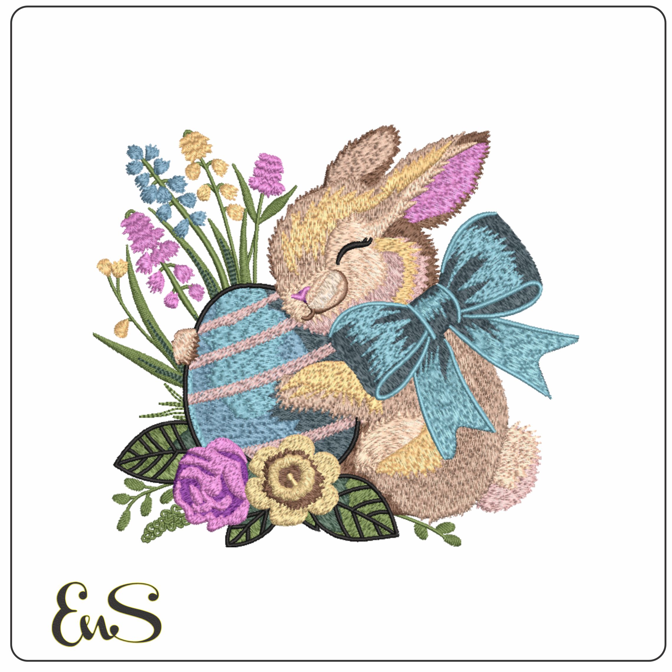 Cute Bunny with Easter eggs- Elegant embroidery design file - instant download