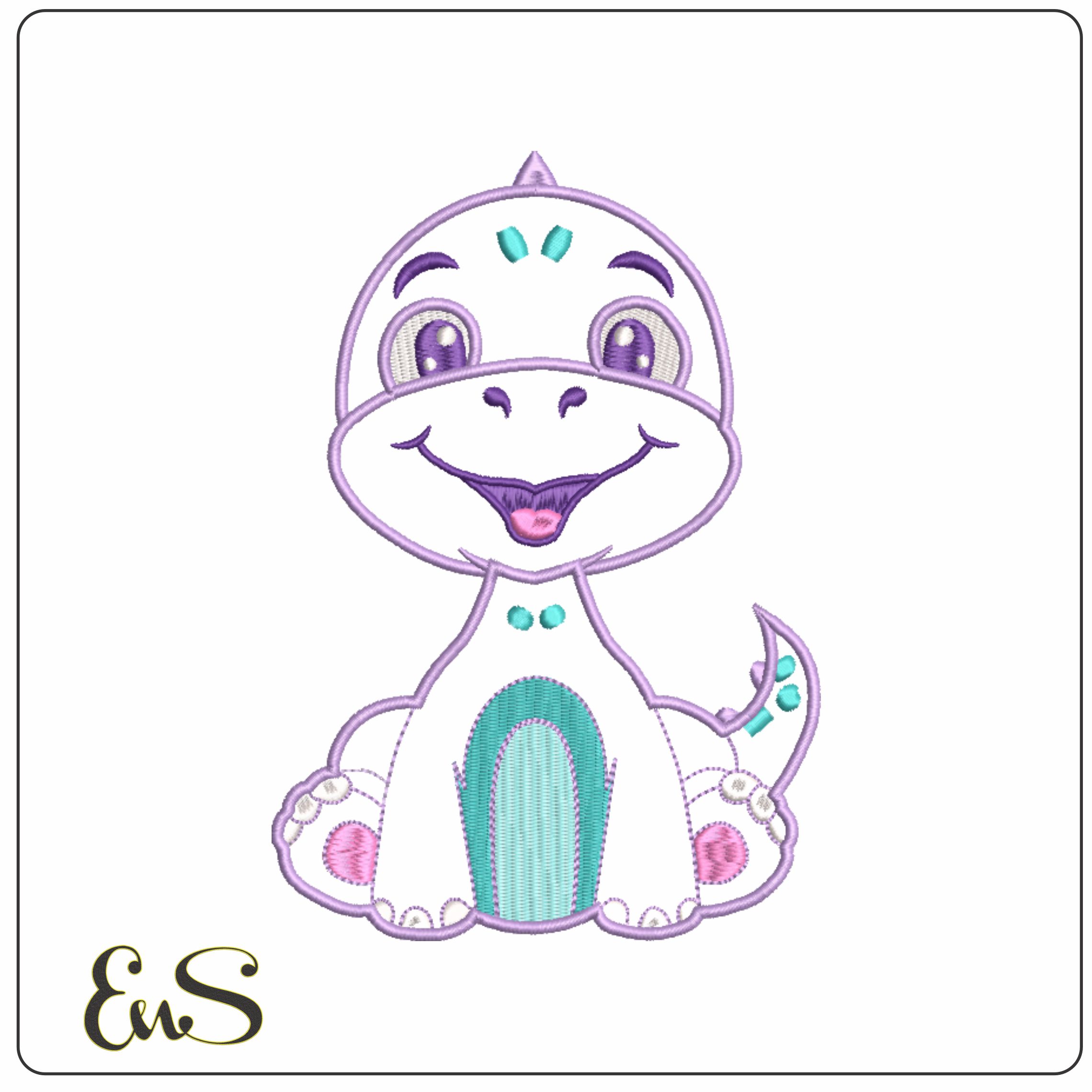 Cute Dinosaur Applique- Elegant embroidery design file - instant download
