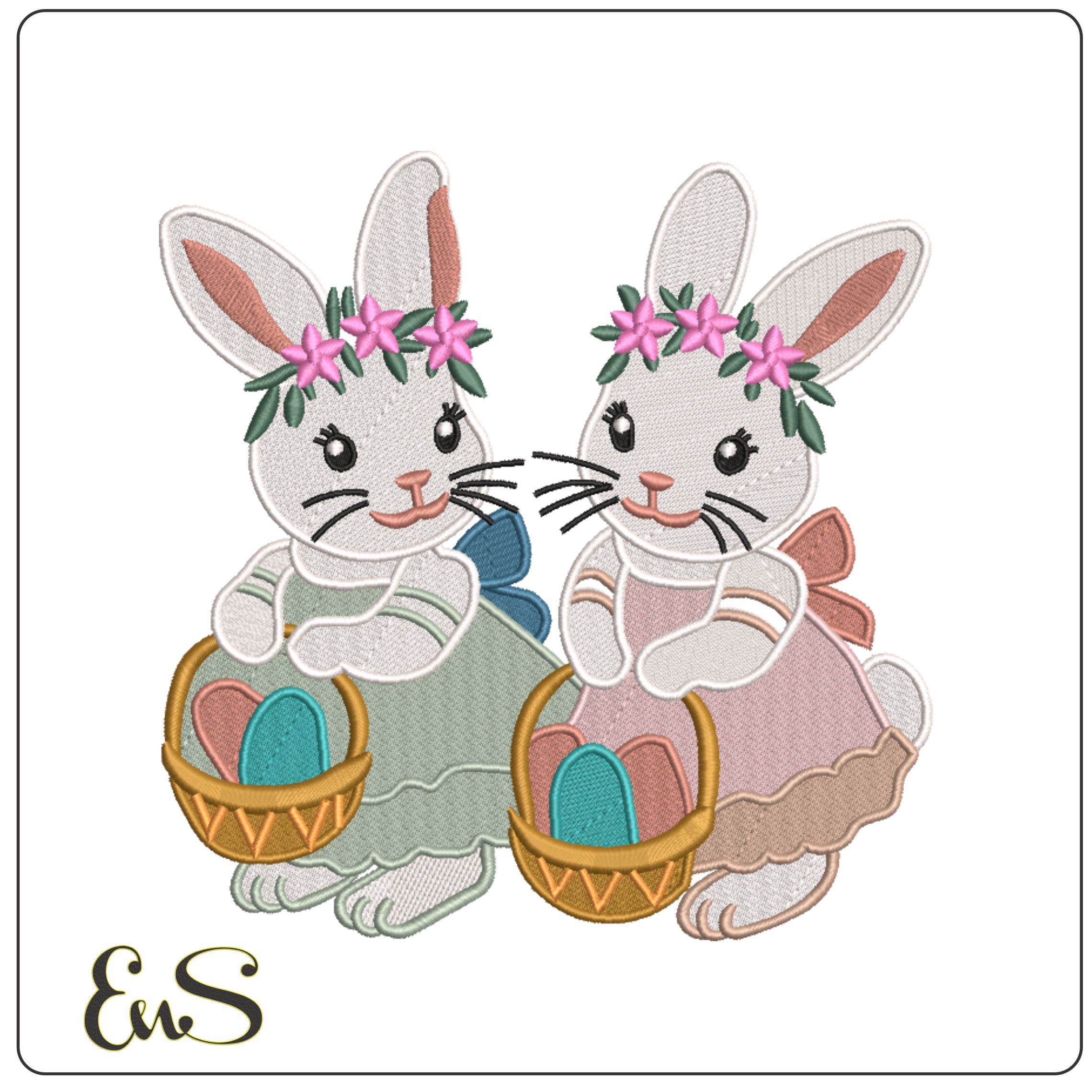 Cute Easter Bunny Girls- Elegant embroidery design file - instant download