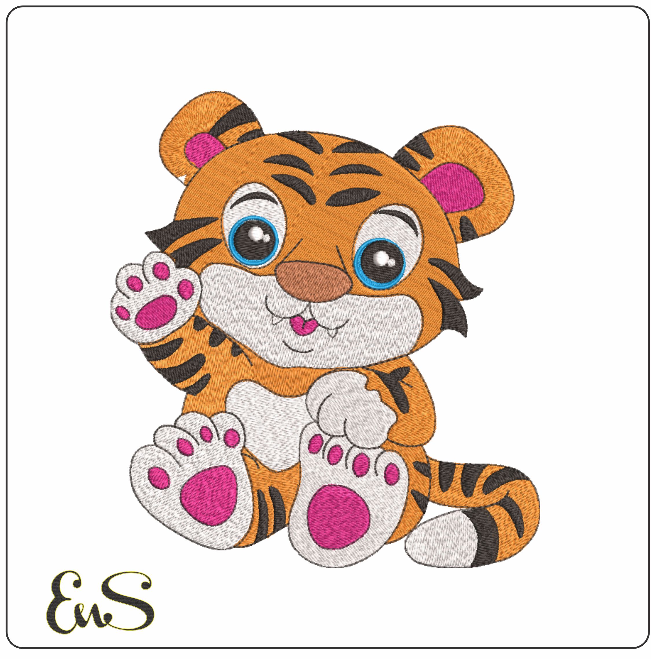 Cute Kids Tiger- Elegant embroidery design file - instant download