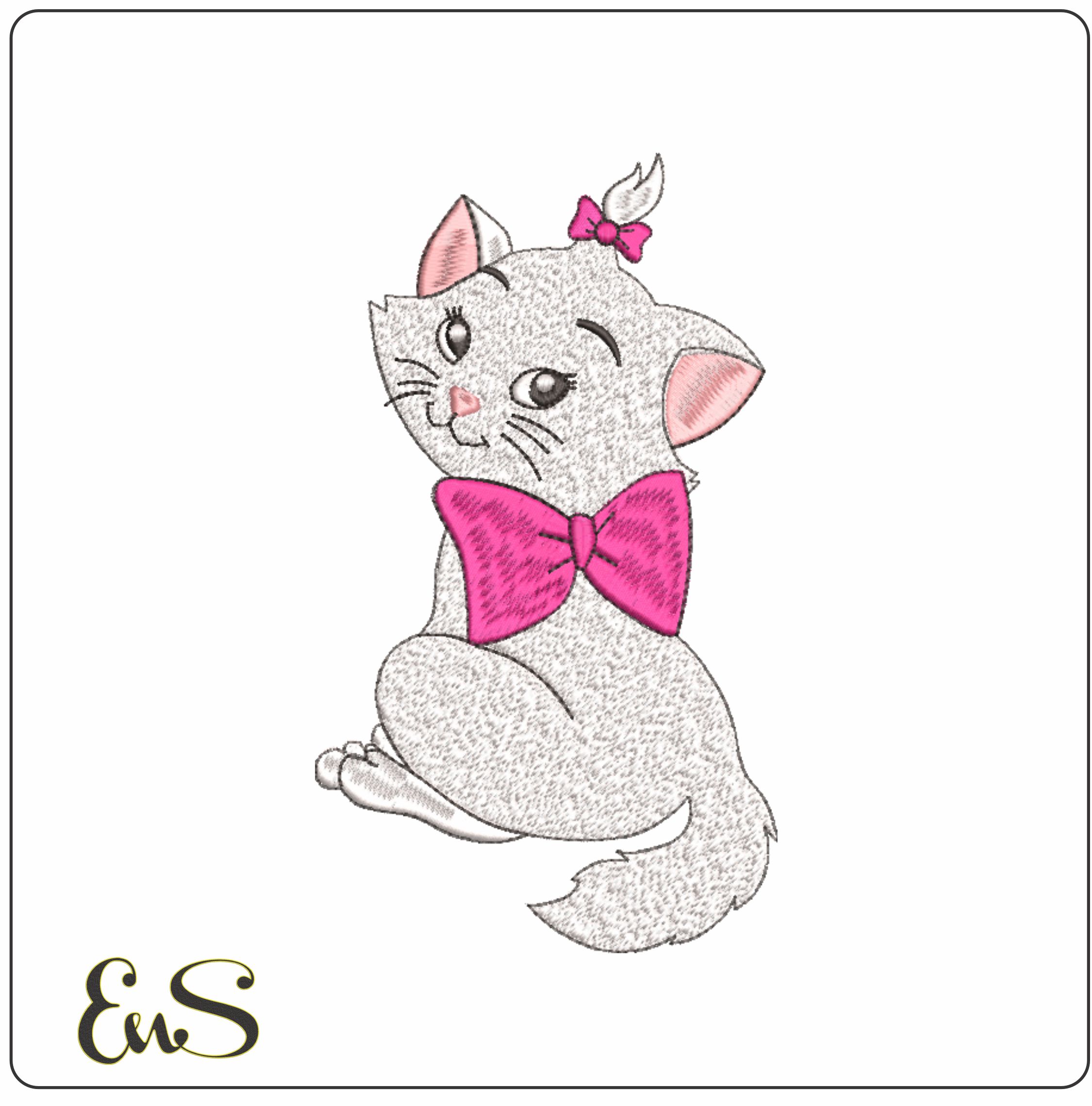 Cute Kitten with Bow- Elegant embroidery design file - instant download