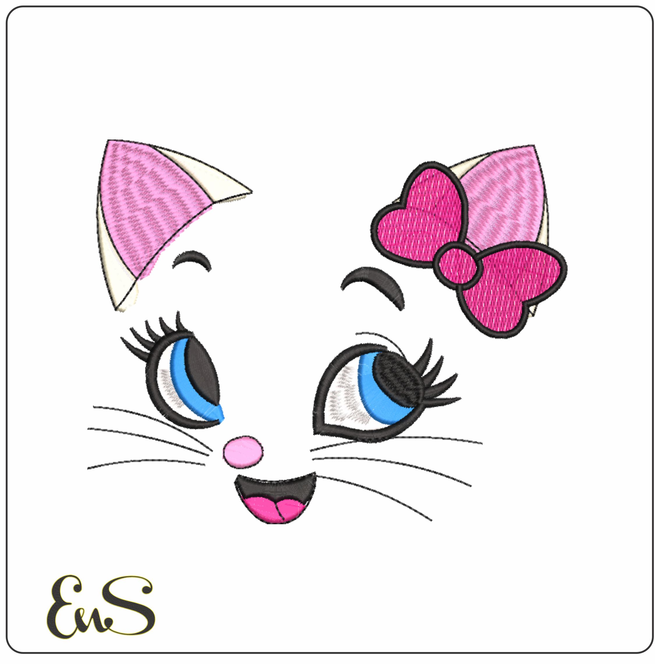 Cute Kitty Face- Elegant embroidery design file - instant download