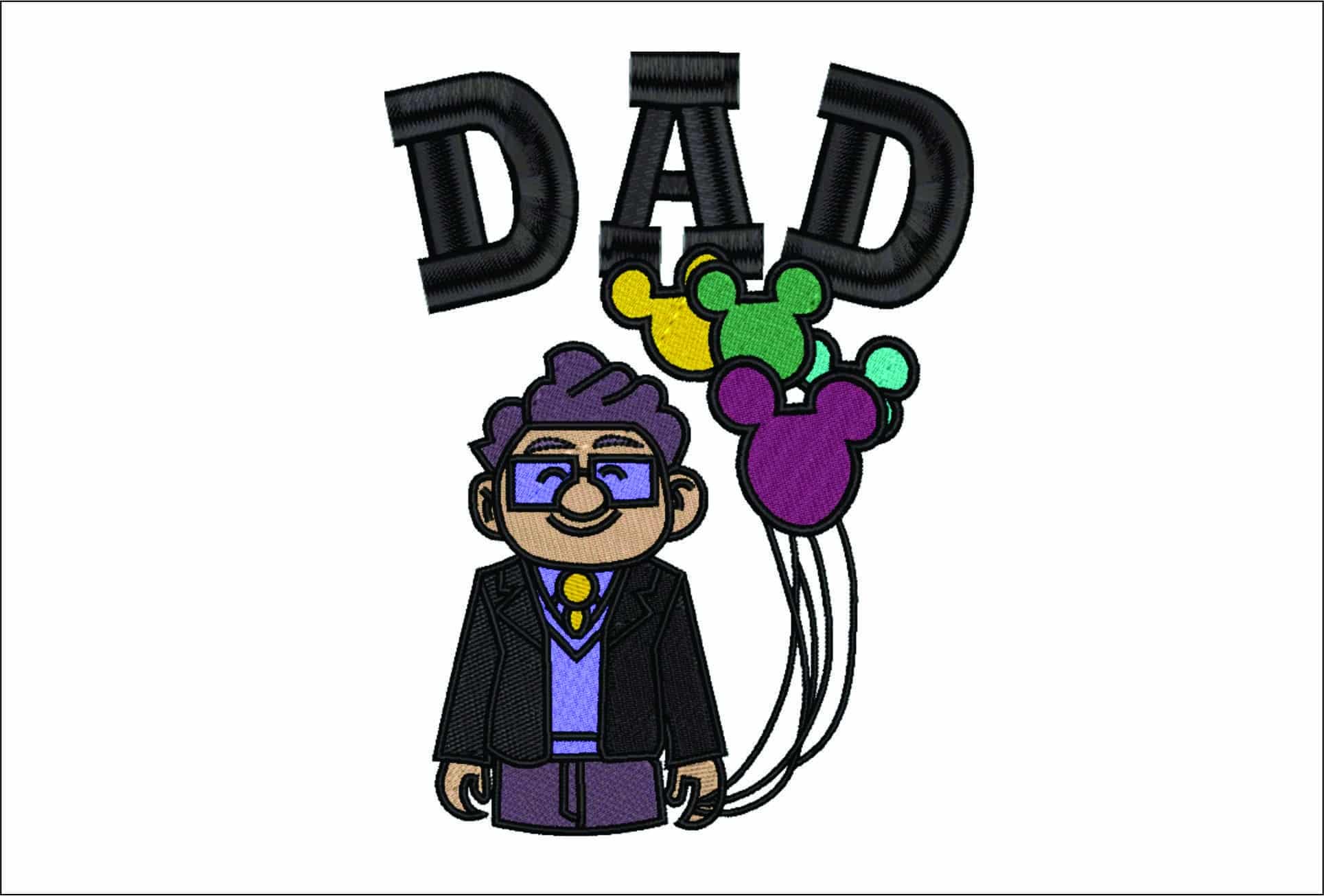 Dad Mickey Balloons- Elegant embroidery design file - instant download