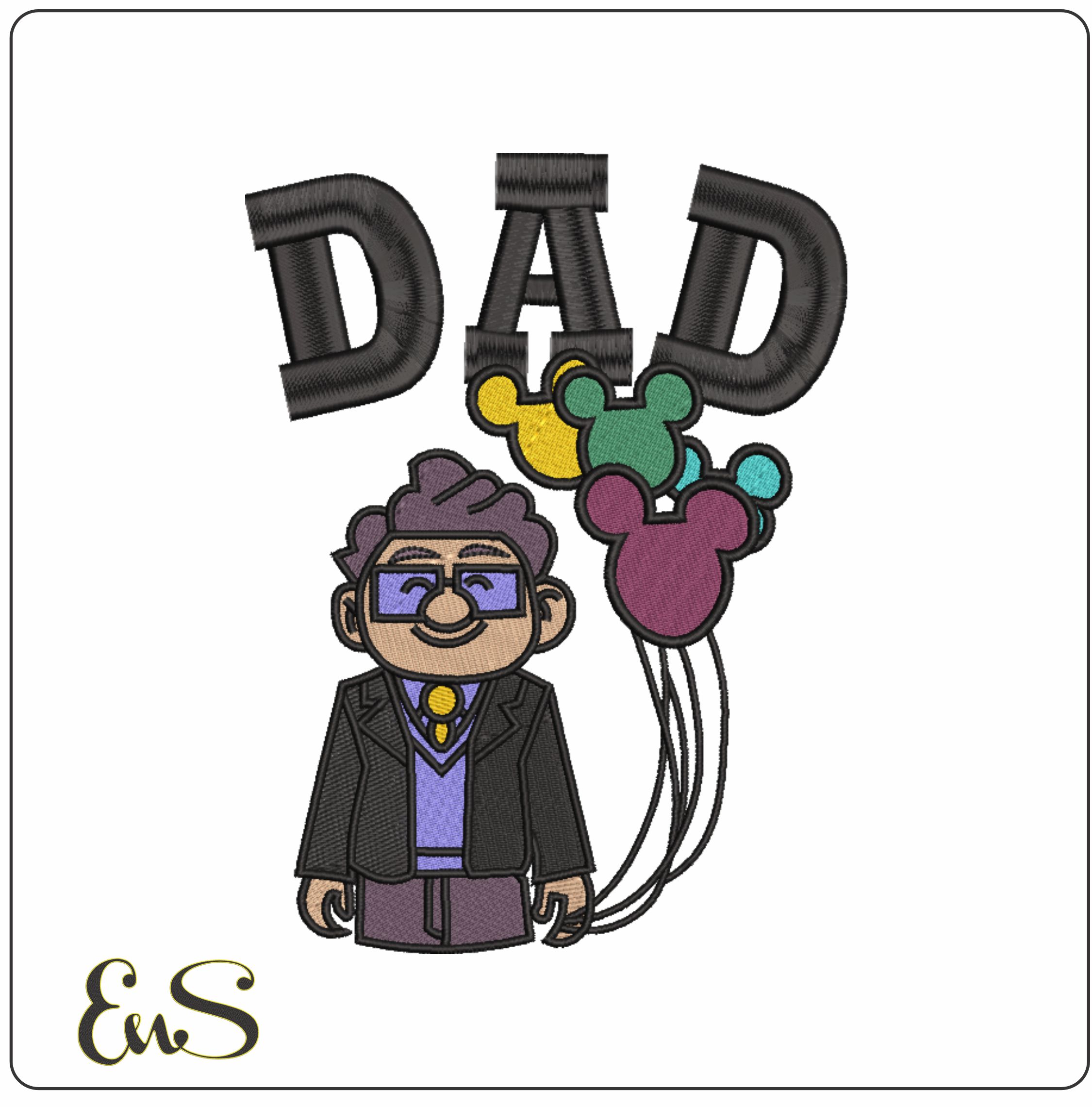 Dad Mickey Balloons- Elegant embroidery design file - instant download
