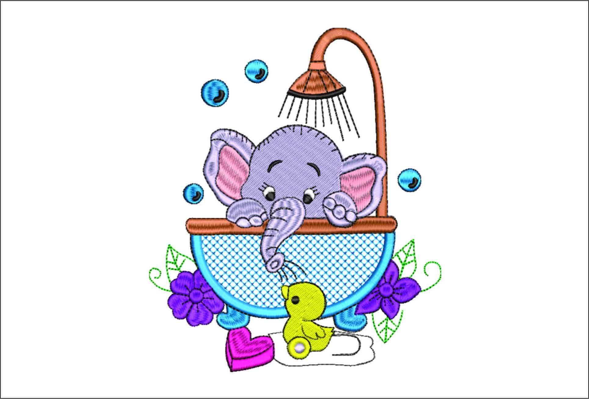 Elephant in Bath- Elegant embroidery design file - instant download