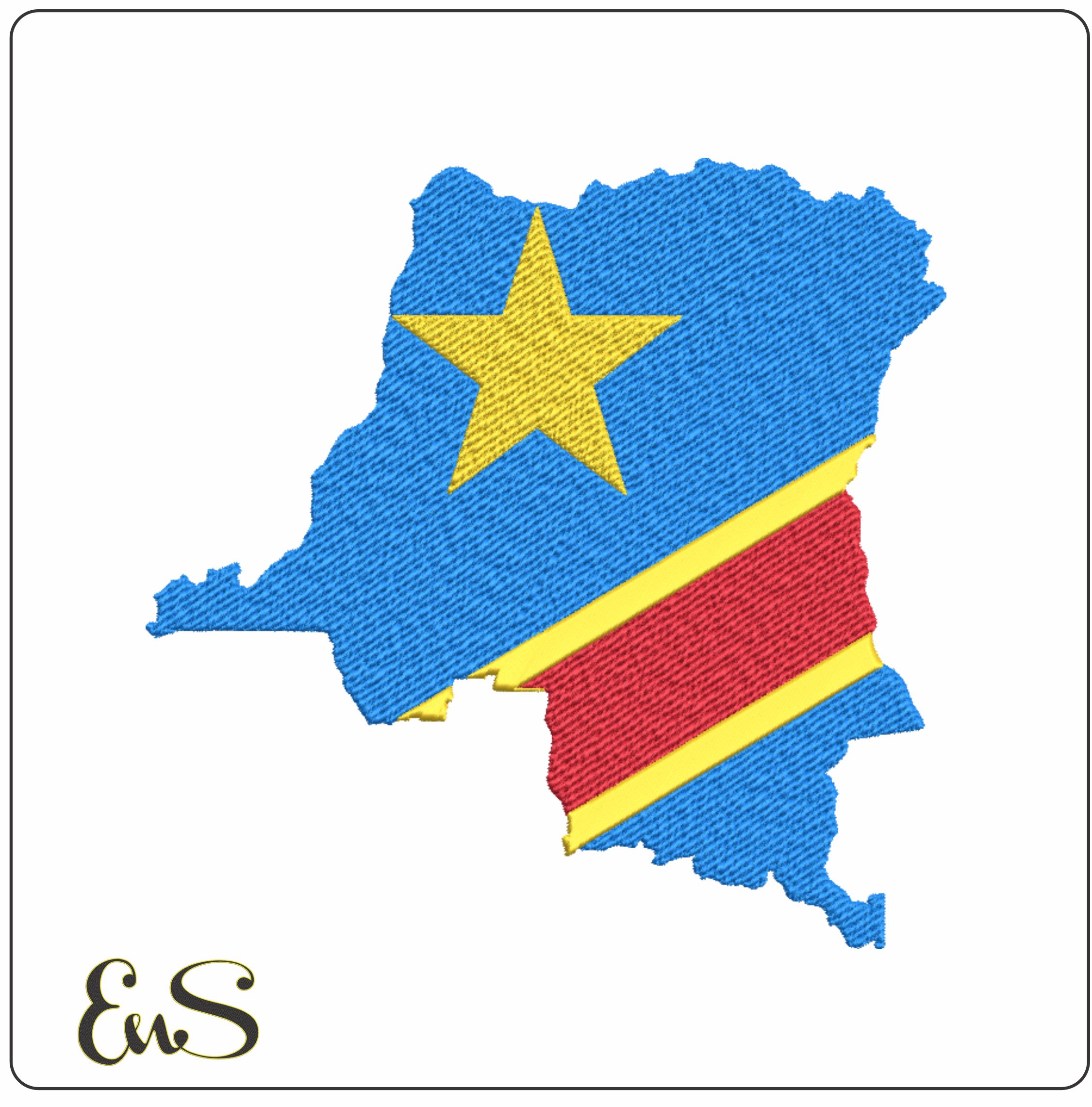 Democratic Rep Congo Map Flag-Elegant embroidery design file - instant download