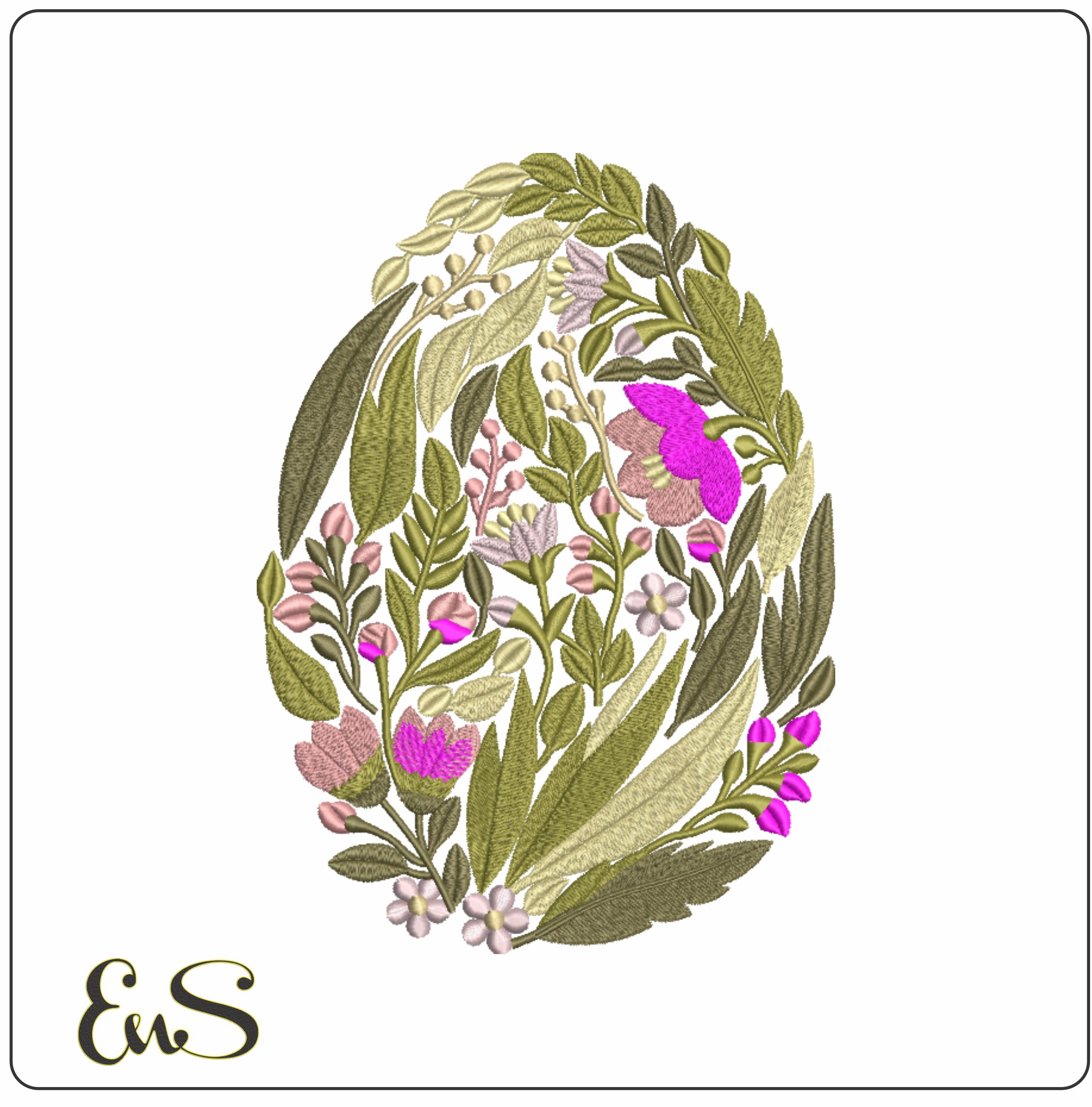 Flower leaves Easter egg-Elegant embroidery design file - instant download