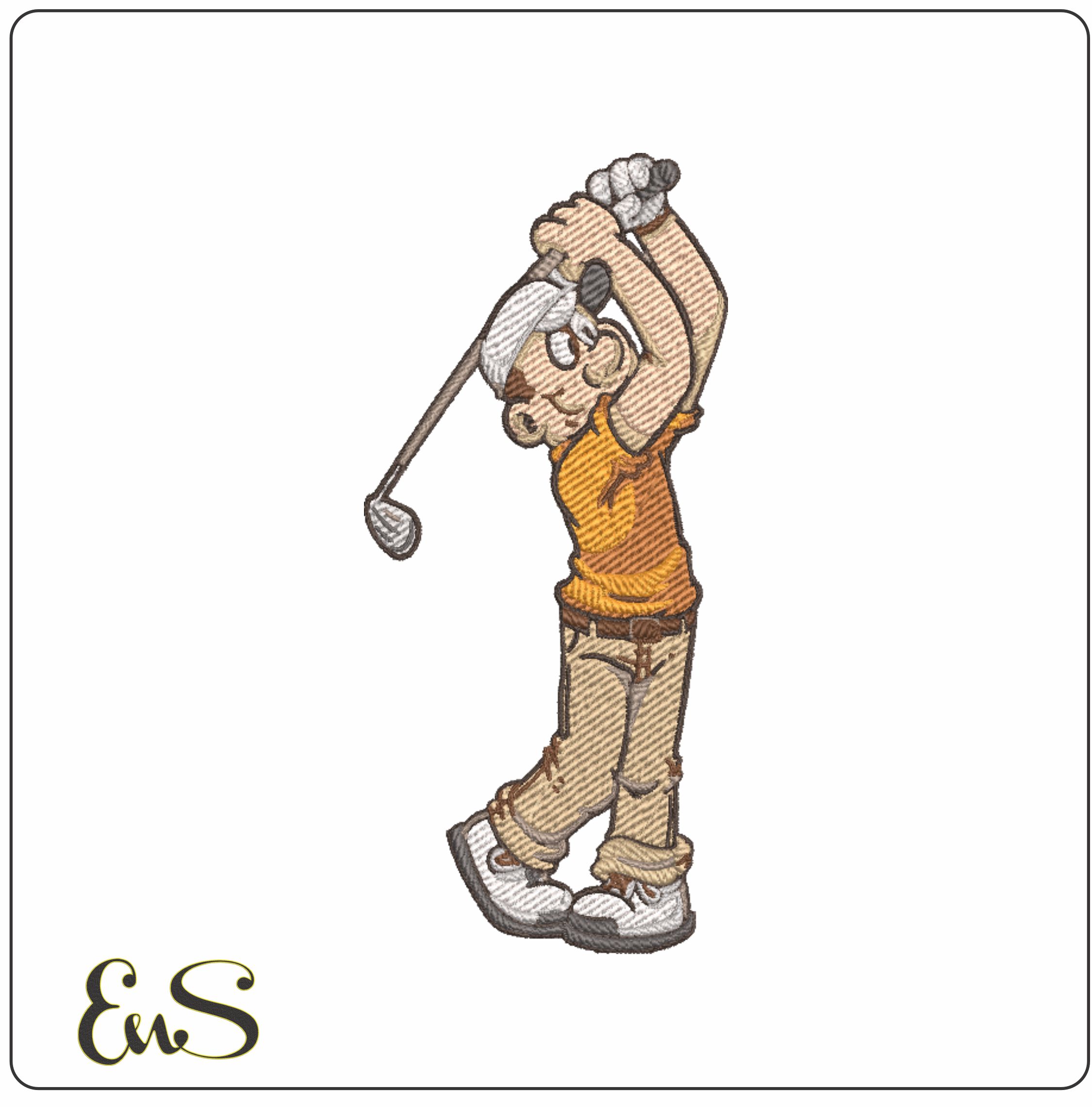 Male Cartoon Golfer- Elegant embroidery design file - instant download
