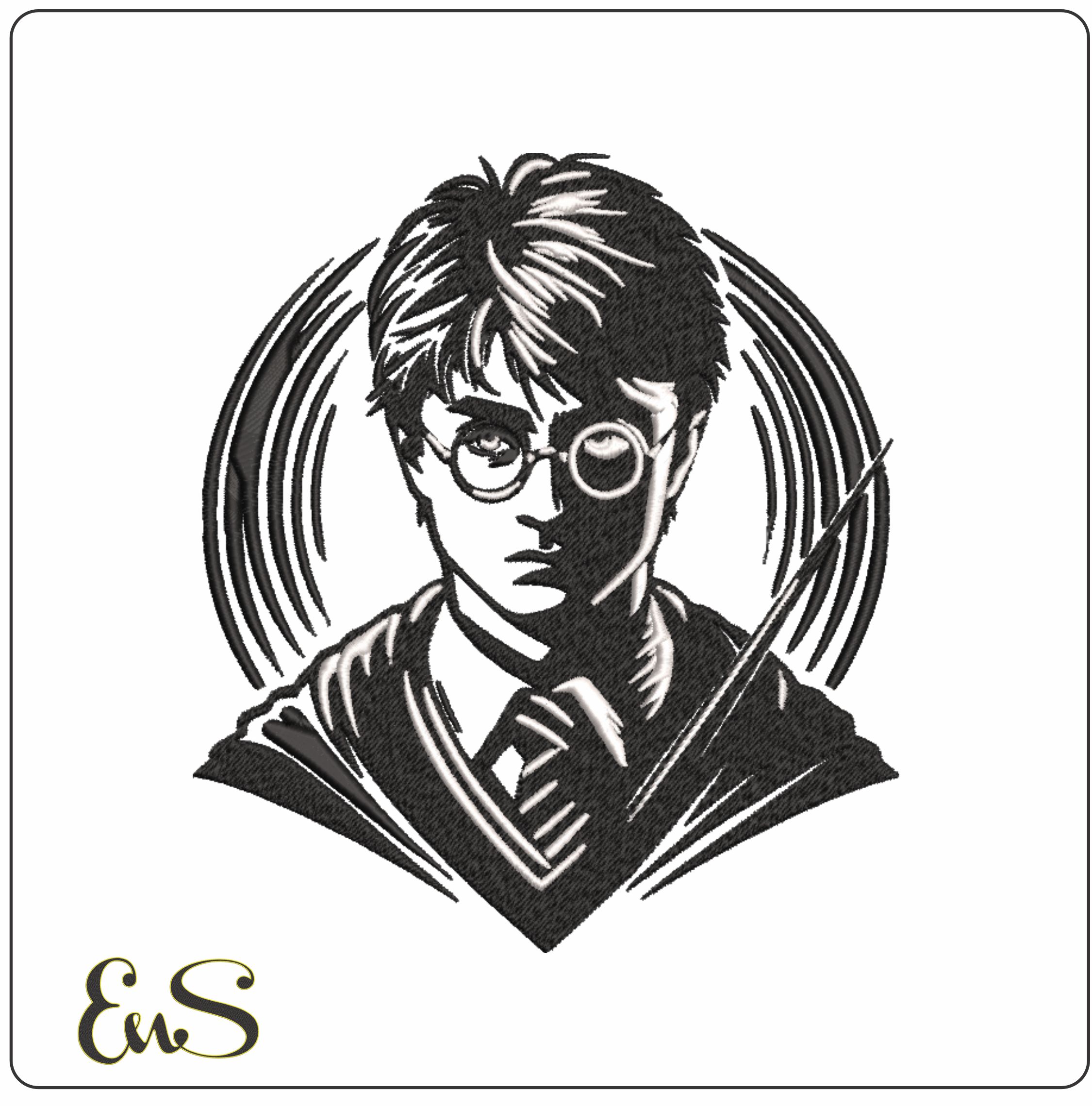 Harry Potter Black and White- Elegant embroidery design file - instant download