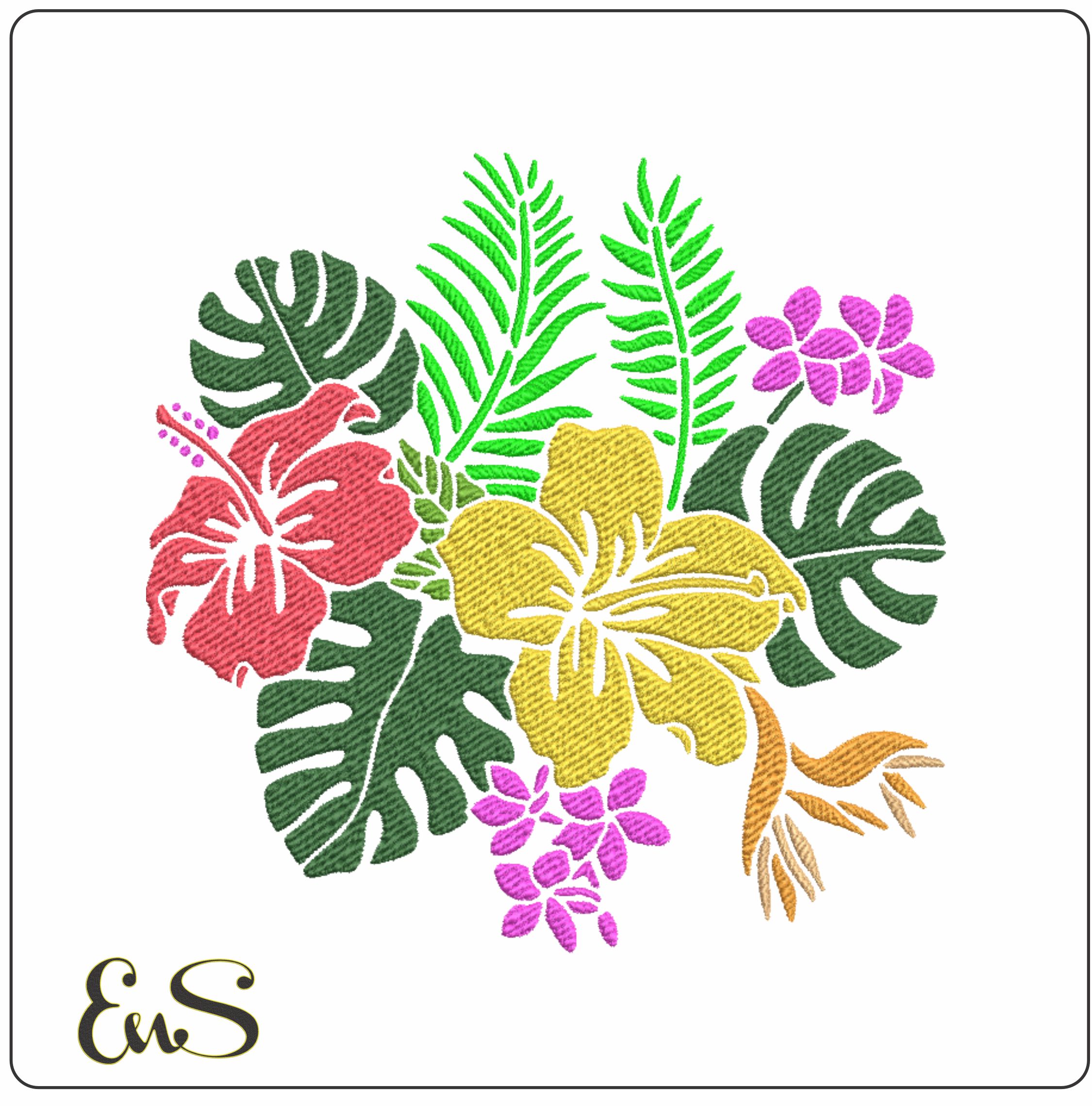 Hawaii Flowers- Elegant embroidery design file - instant download
