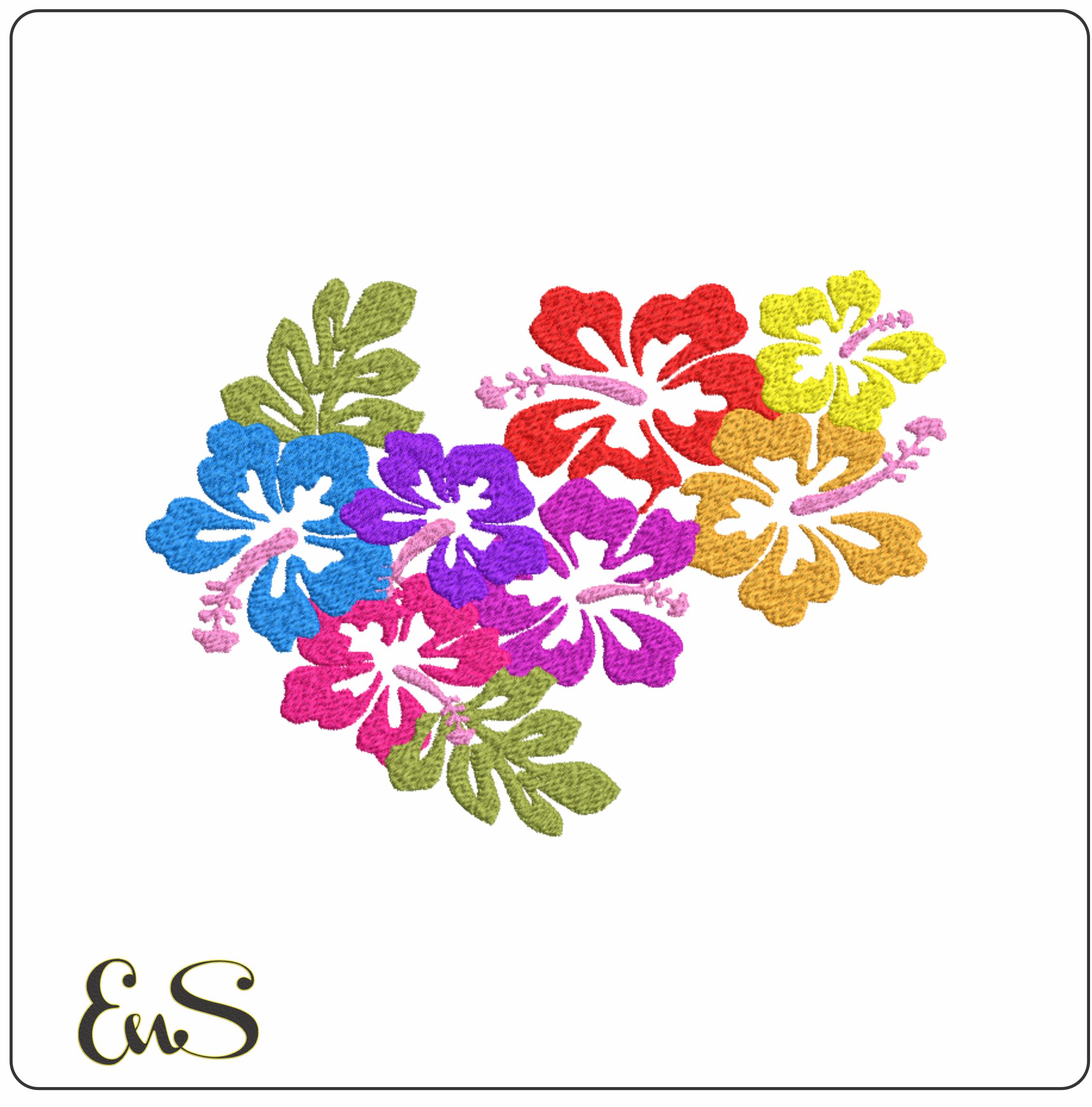Hawaii colorful Flowers - Elegant embroidery design file - instant download