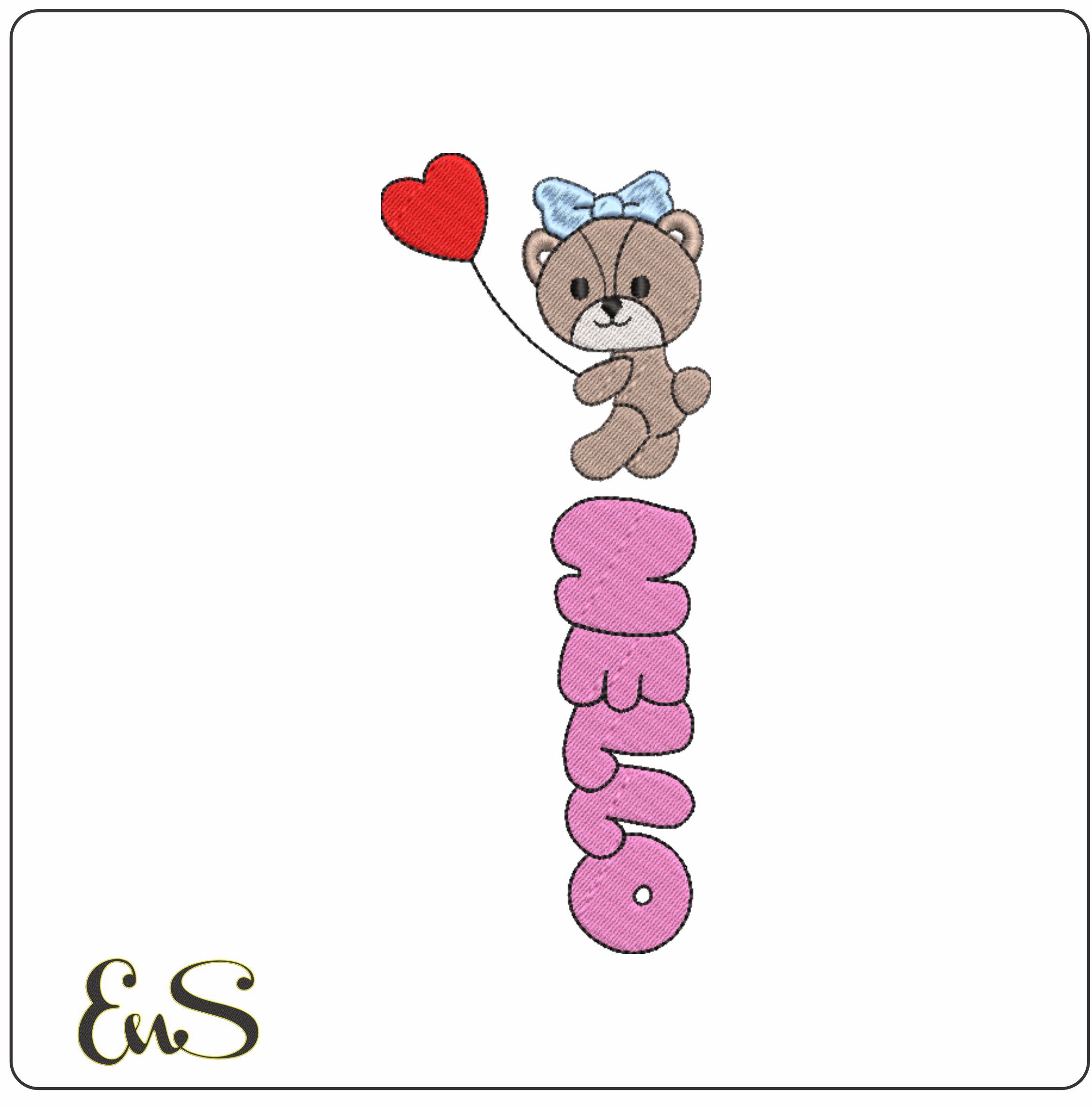 Hello Bear Balloon- Elegant embroidery design file - instant download