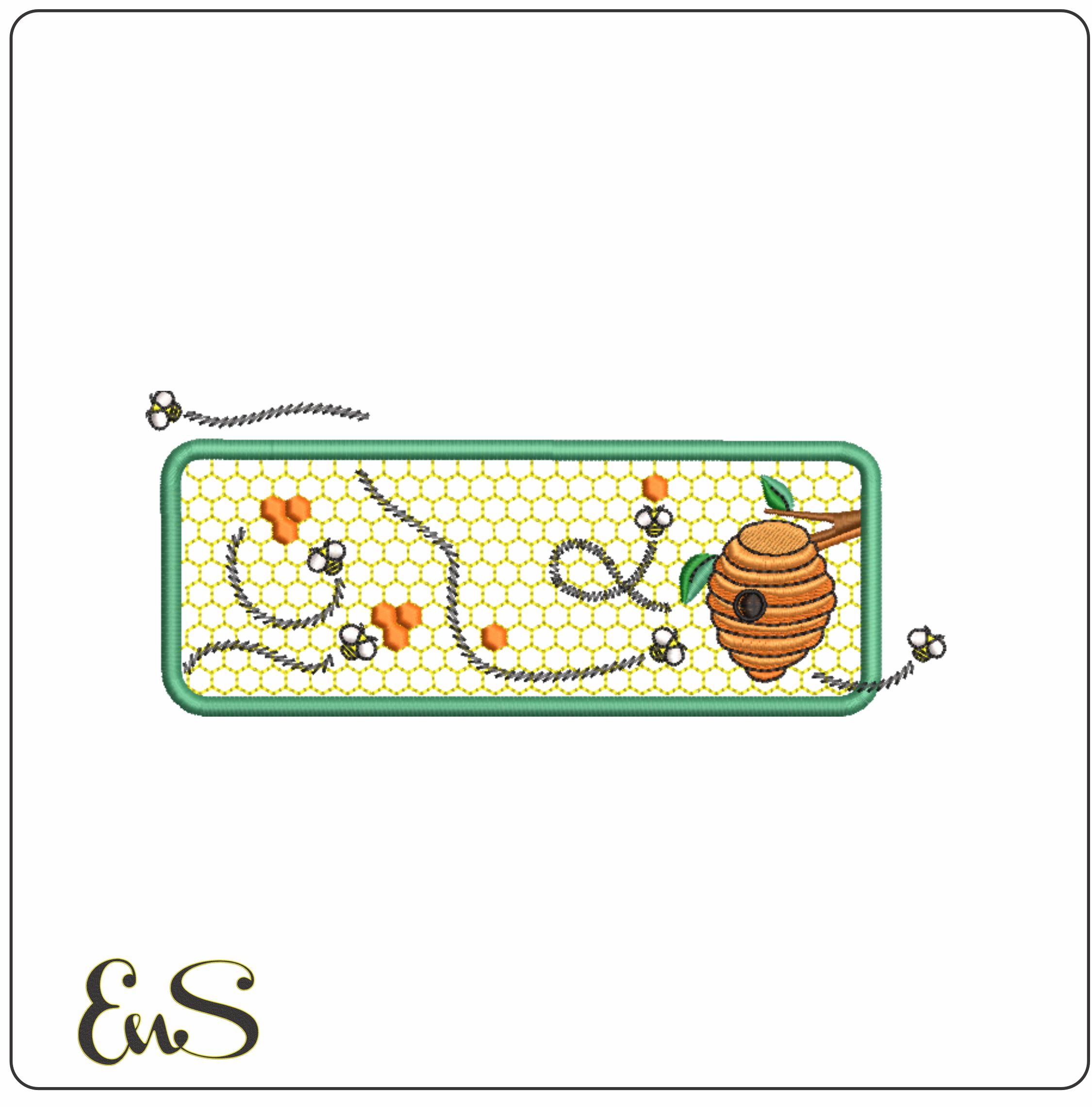 Honeycomb and Hive with bees- Elegant embroidery design file - instant download