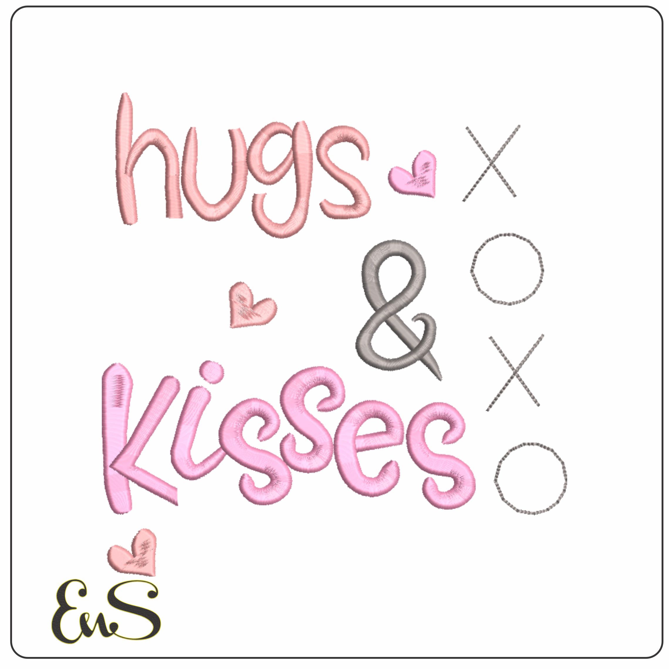 Hugs and Kisses- Elegant embroidery design file - instant download