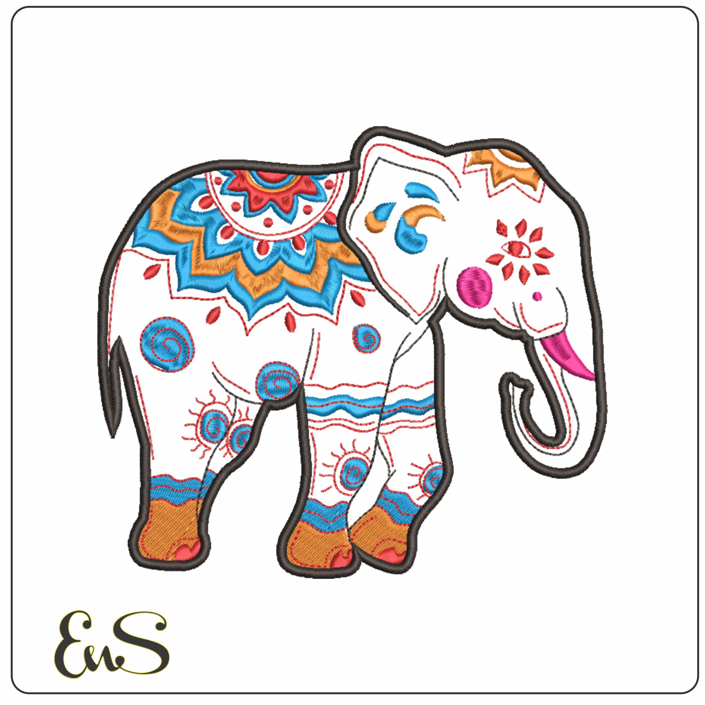 Indian Elephant Decorated- Elegant embroidery design file - instant download
