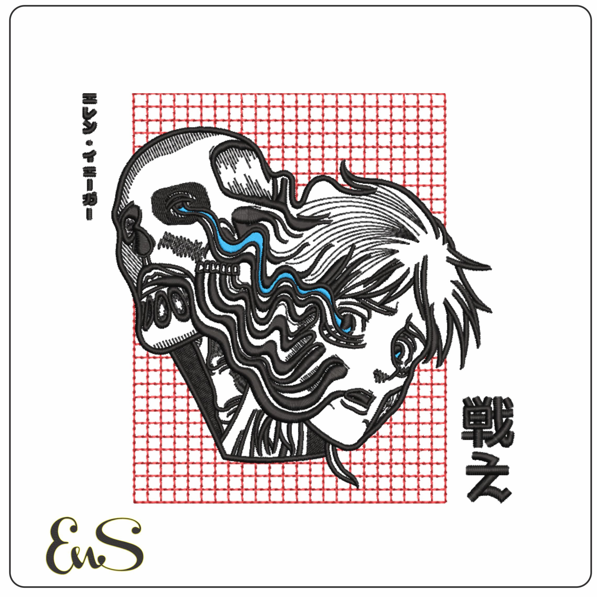 Japanese Face warp to Skeleton - Anime- Elegant embroidery design file - instant download