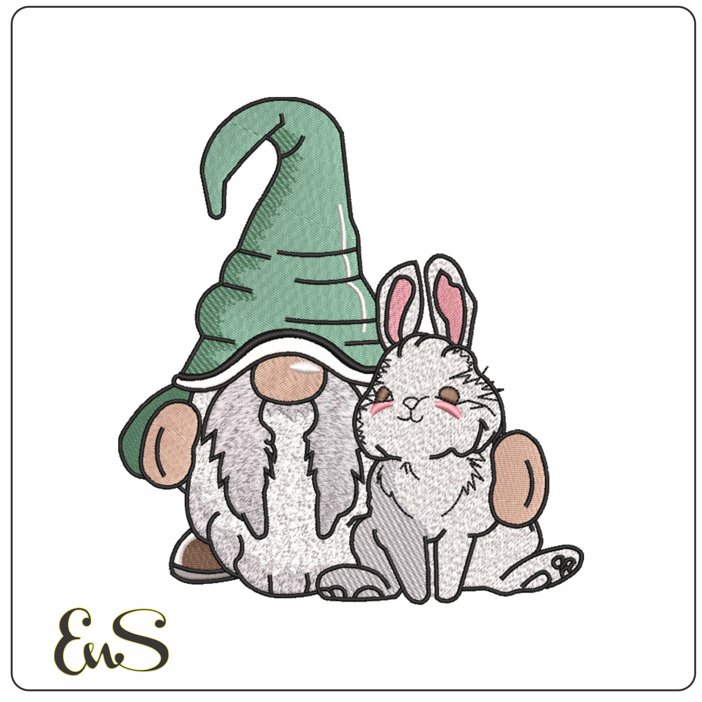 Knome and Easter Bunny- Elegant embroidery design file - instant download