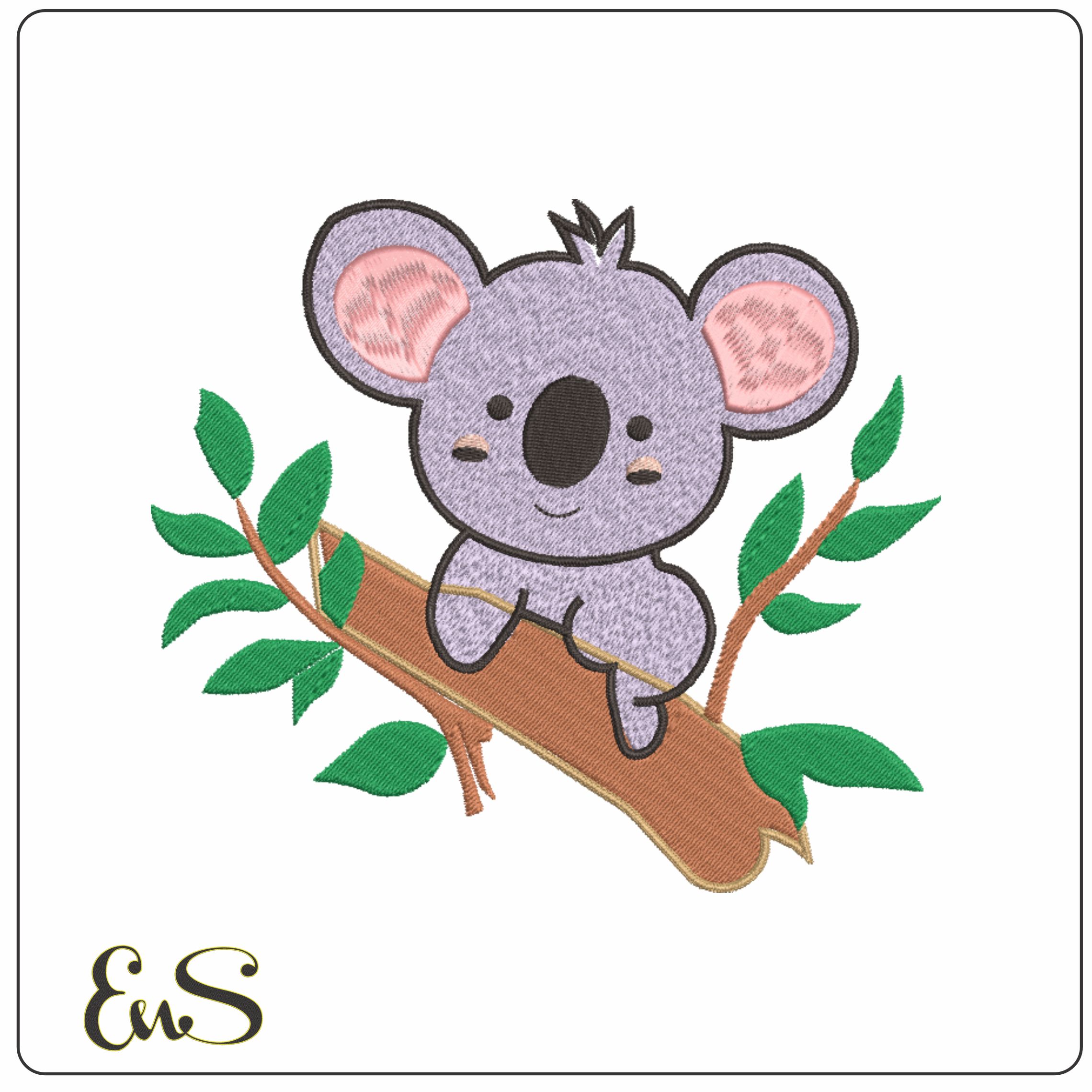 Koala Bear on Log- Elegant embroidery design file - instant download