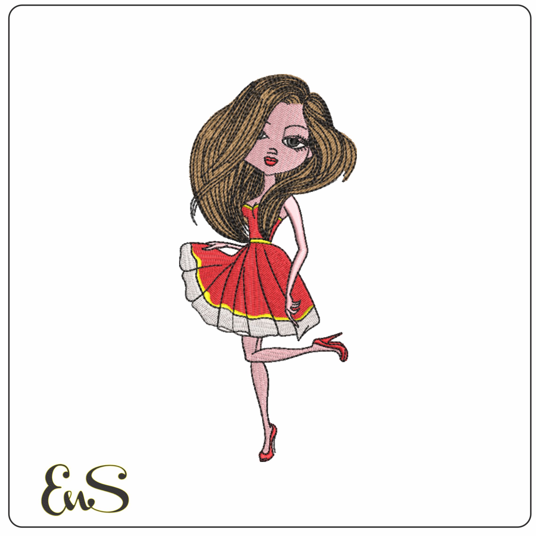 Lady in french dress- Elegant embroidery design file - instant download