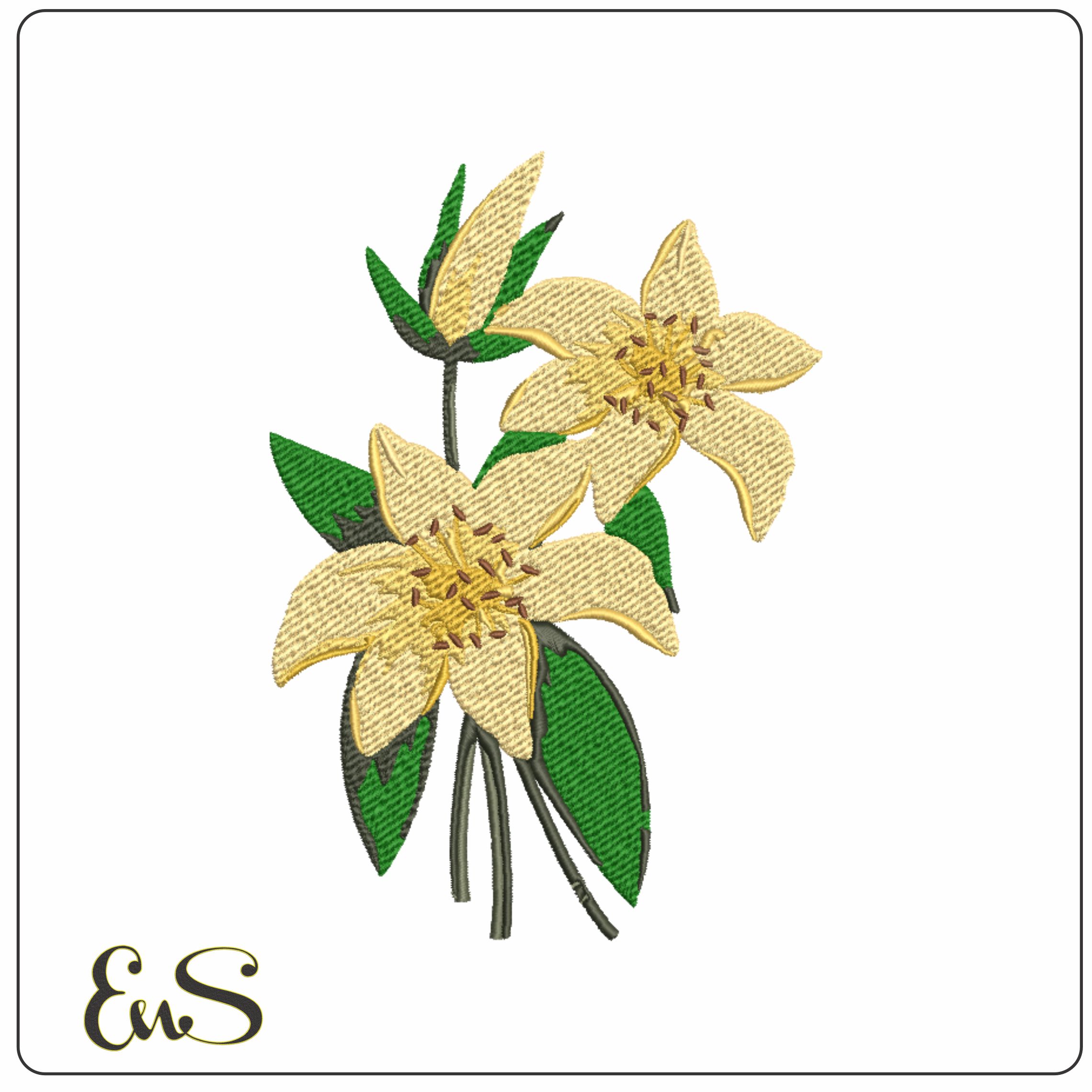 Lillies in Bloom- Elegant embroidery design file - instant download