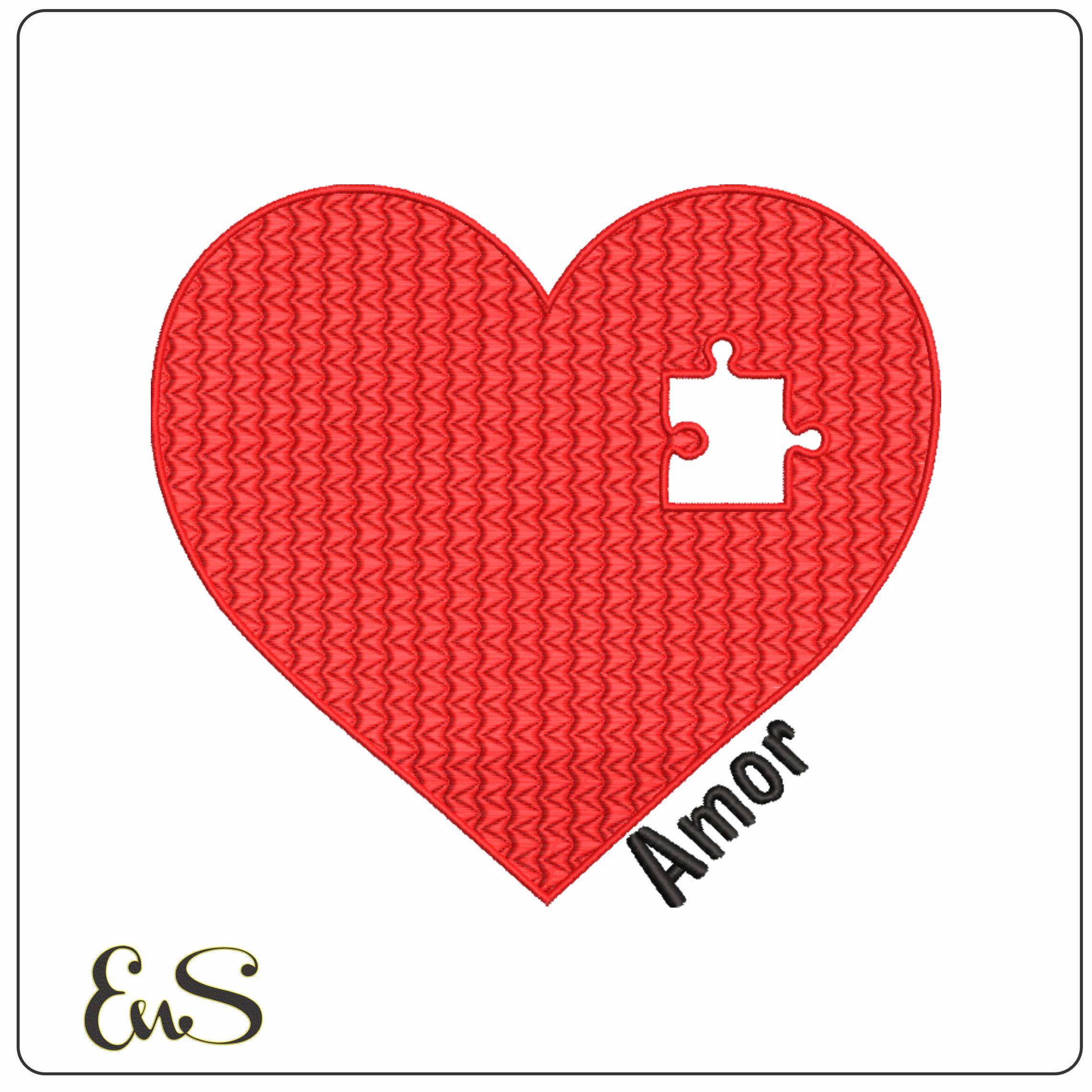 Love heart jigsaw piece- Elegant embroidery design file - instant download