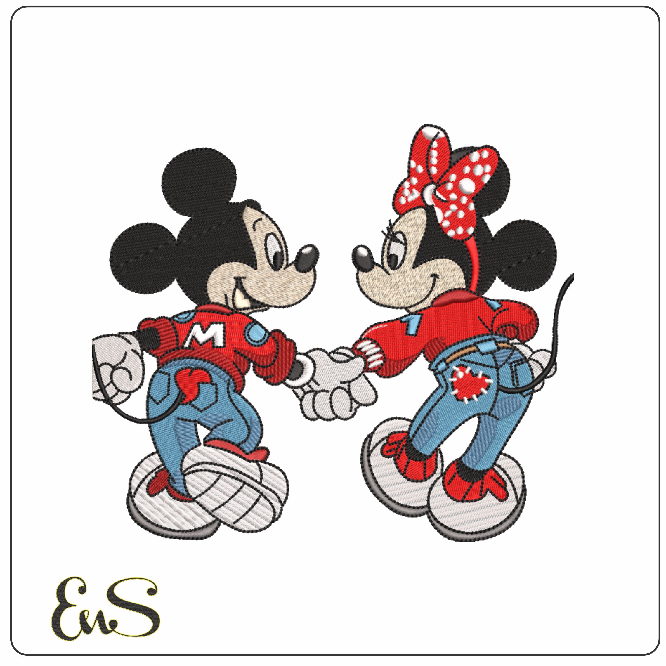 Mickey and Minnie Hand in Hand- Elegant embroidery design file - instant download