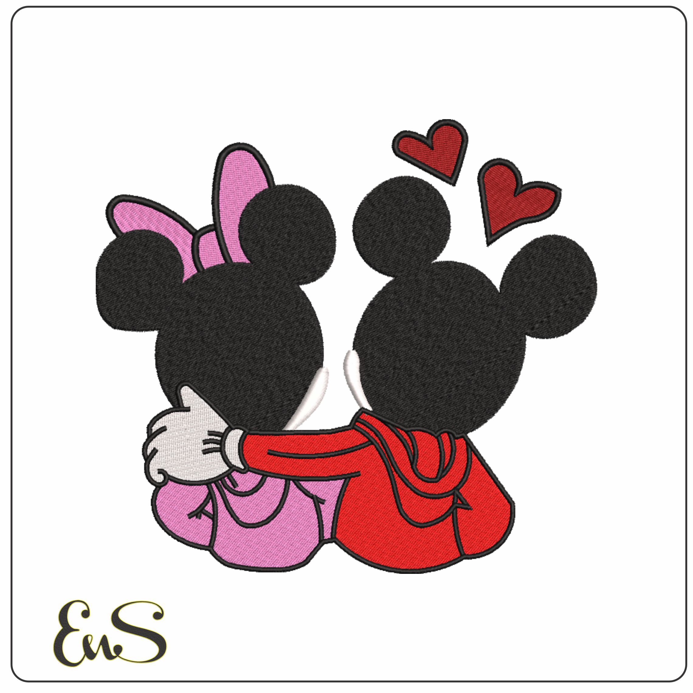 Mickey Minnie Cuddle- Elegant embroidery design file - instant download