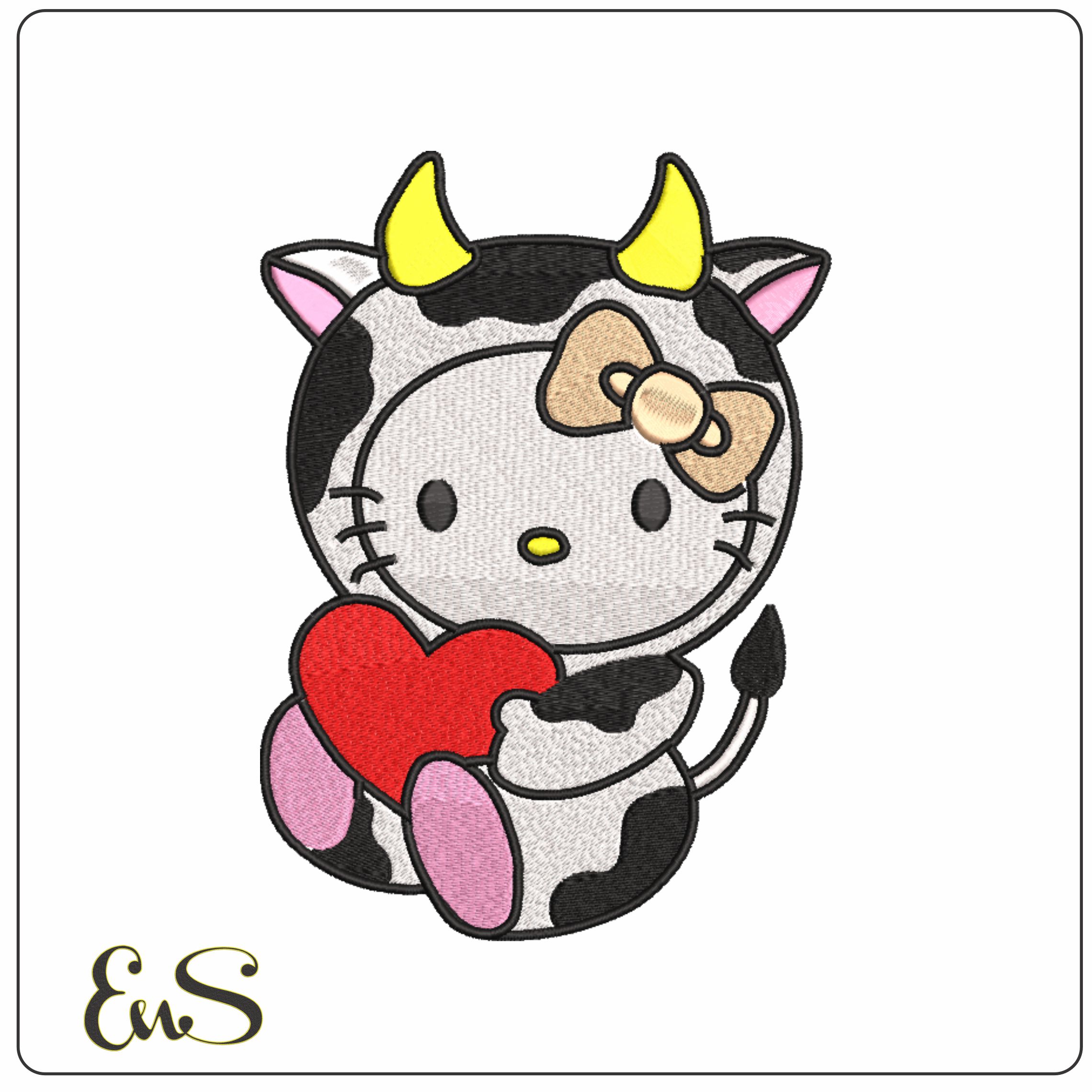 My Melody Cow Heart- Elegant embroidery design file - instant download