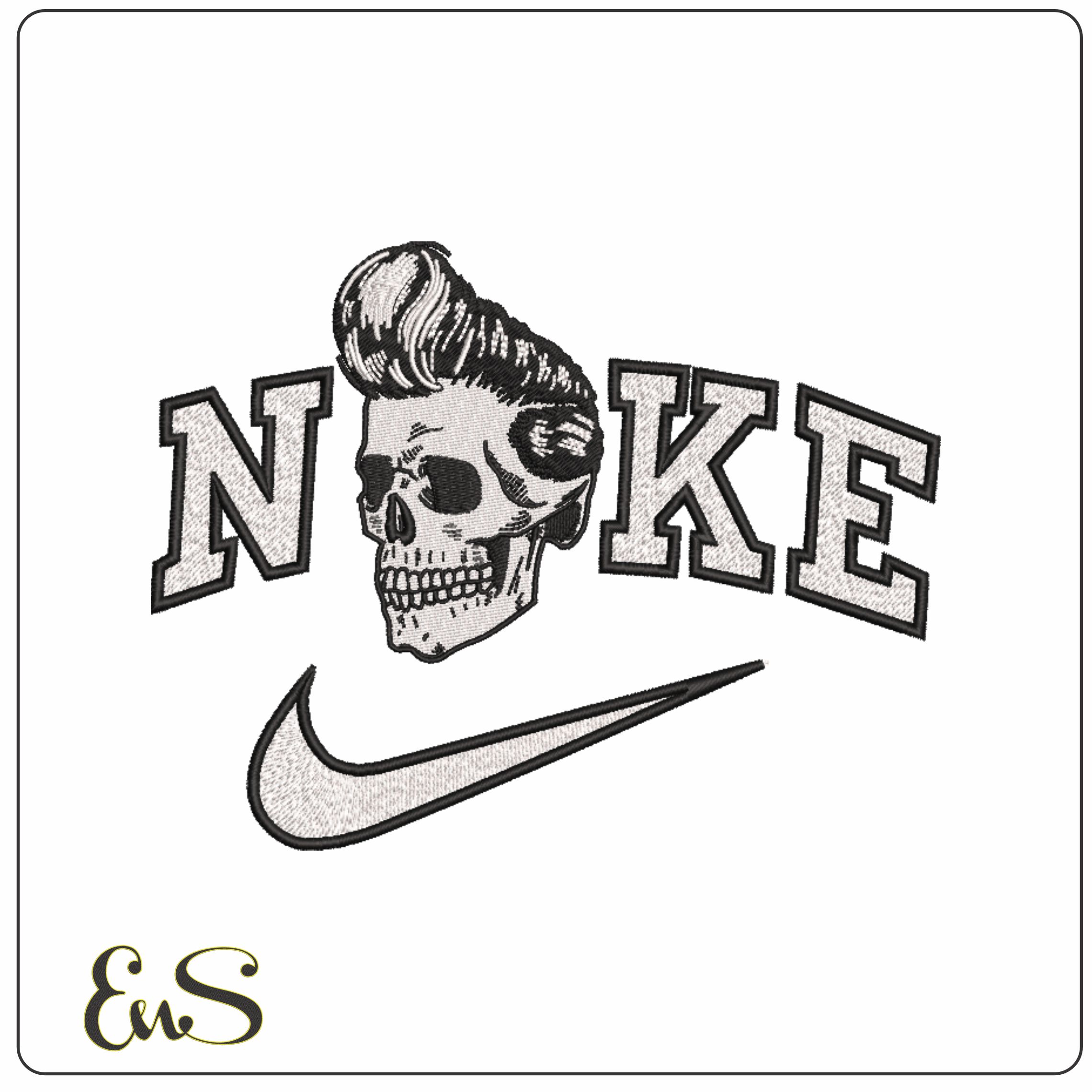 Nike 1950's Skull- Elegant embroidery design file - instant download