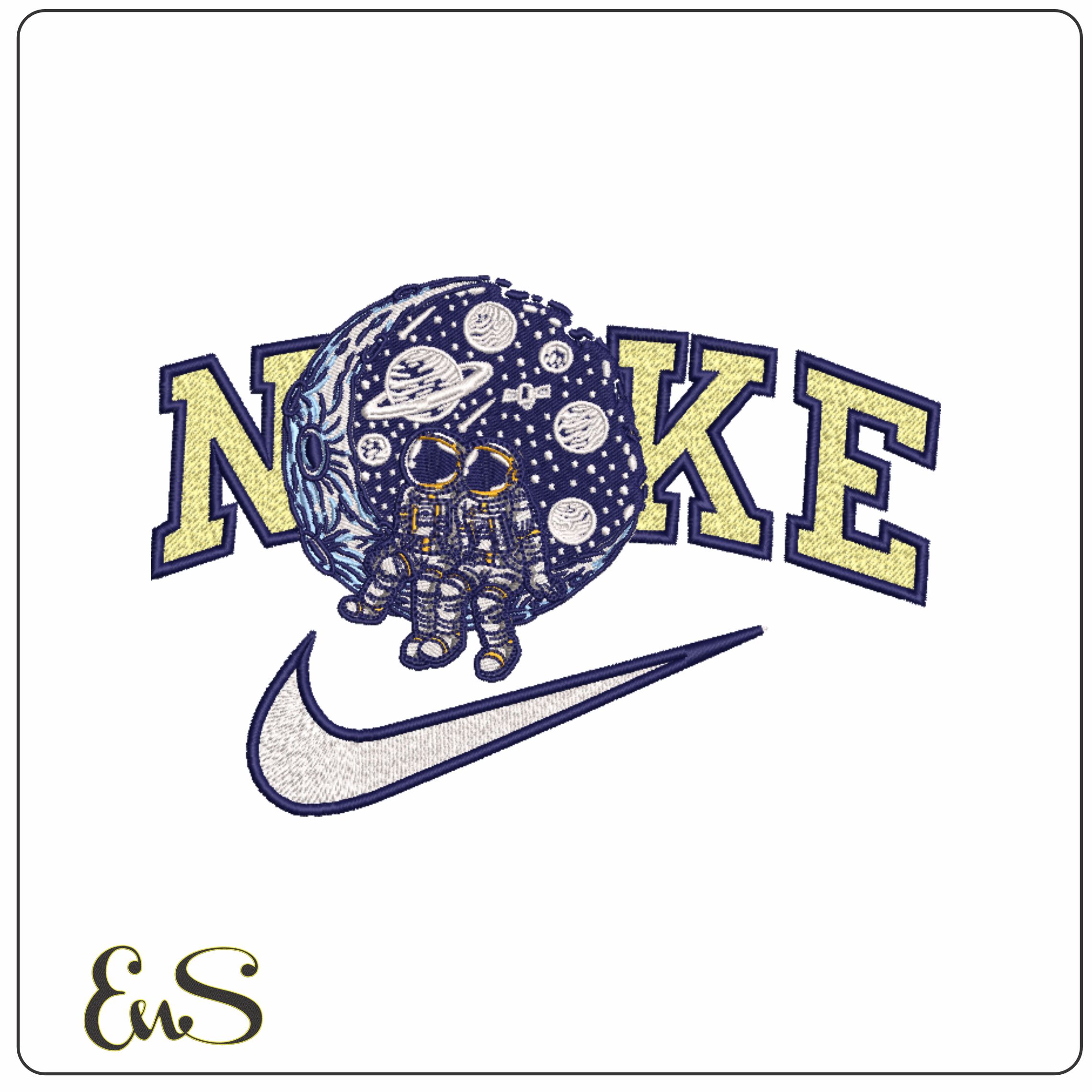 Nike Astronaut on the Moon- Elegant embroidery design file - instant download