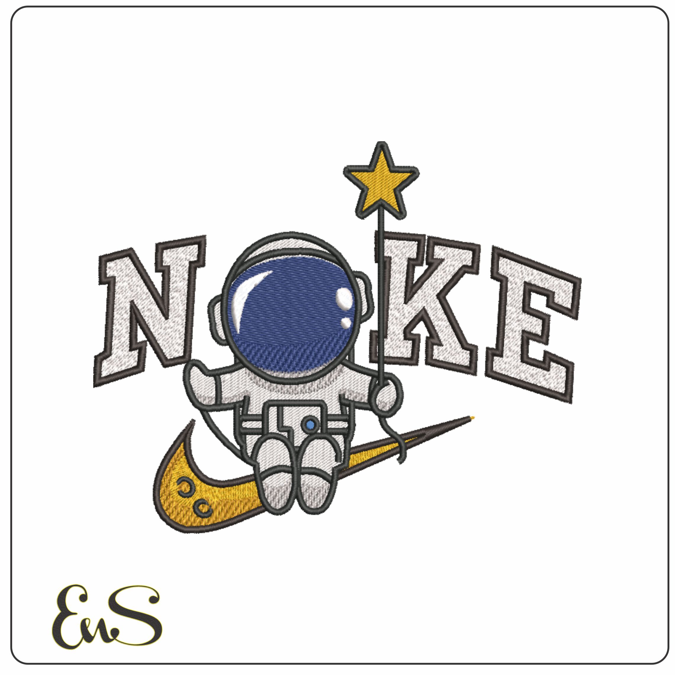 Nike Astronaut with star on Swoosh- Elegant embroidery design file - instant download