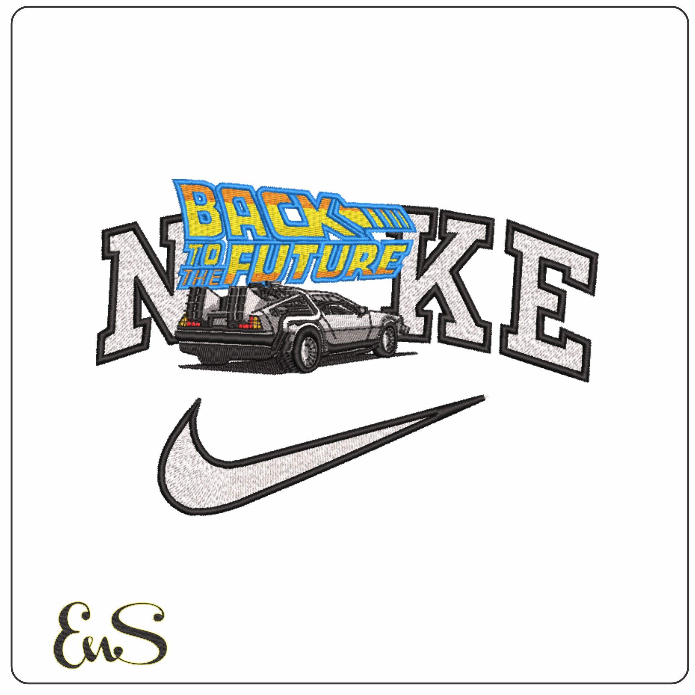 Nike Back to Future Delorean Rear- Elegant embroidery design file - instant download
