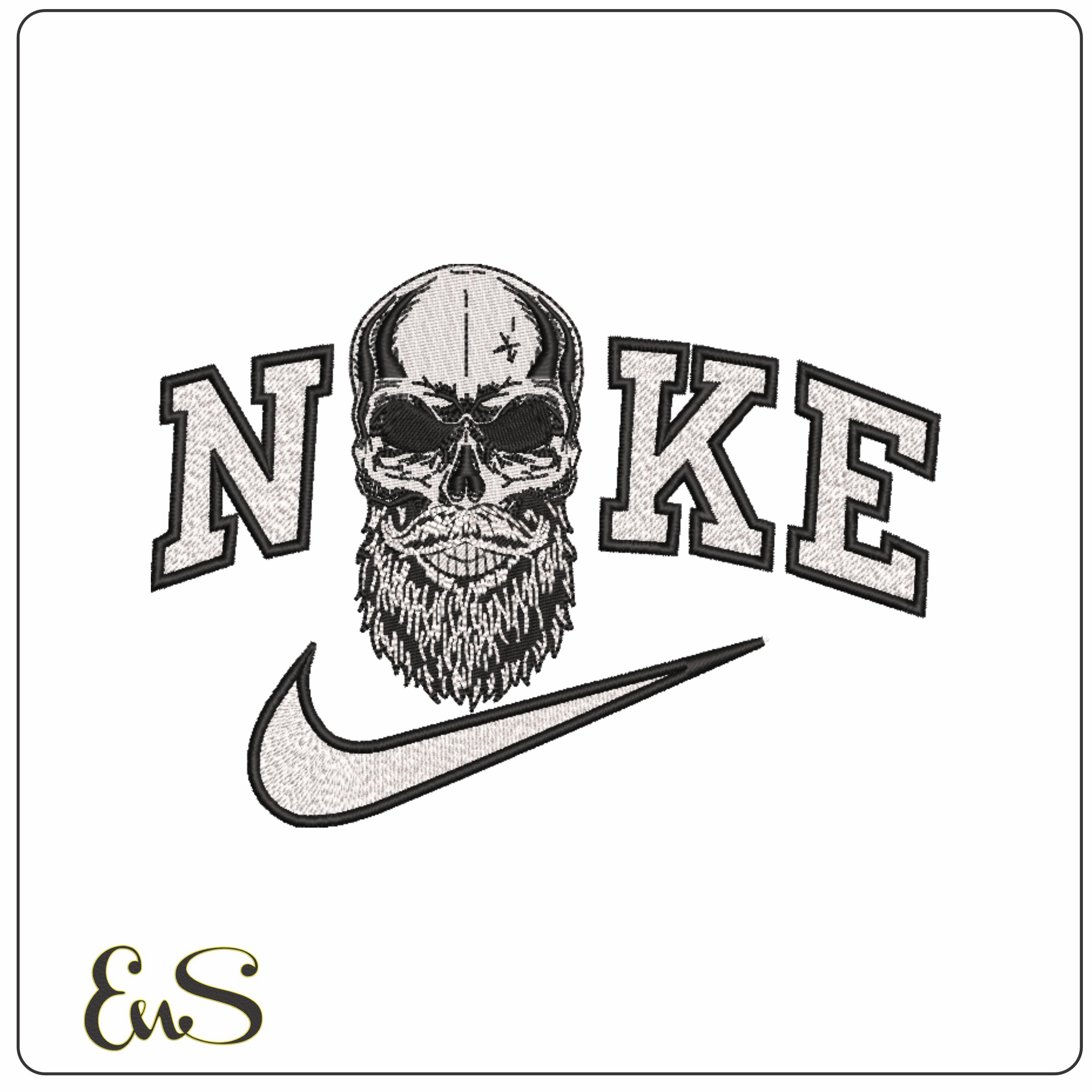 Nike Bearded Skull- Elegant embroidery design file - instant download