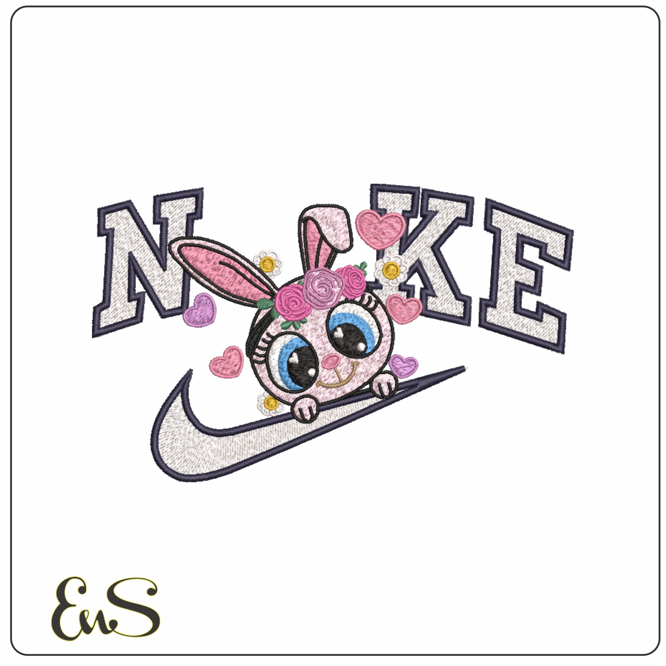 Nike Bunny Girl Peeking- Elegant embroidery design file - instant download