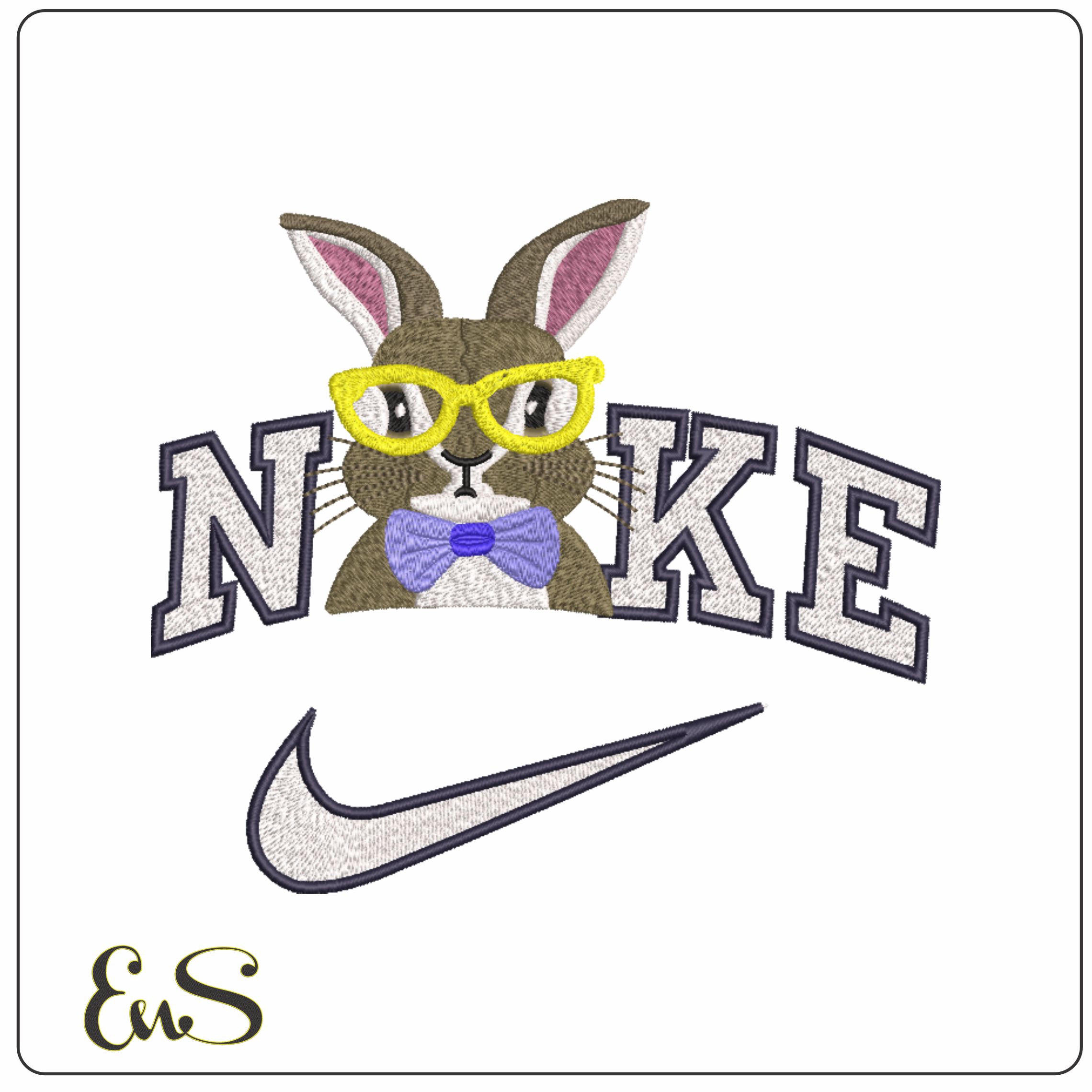 Nike Bunny with Glasses and Bow Tie - Transformer- Elegant embroidery design file - instant download