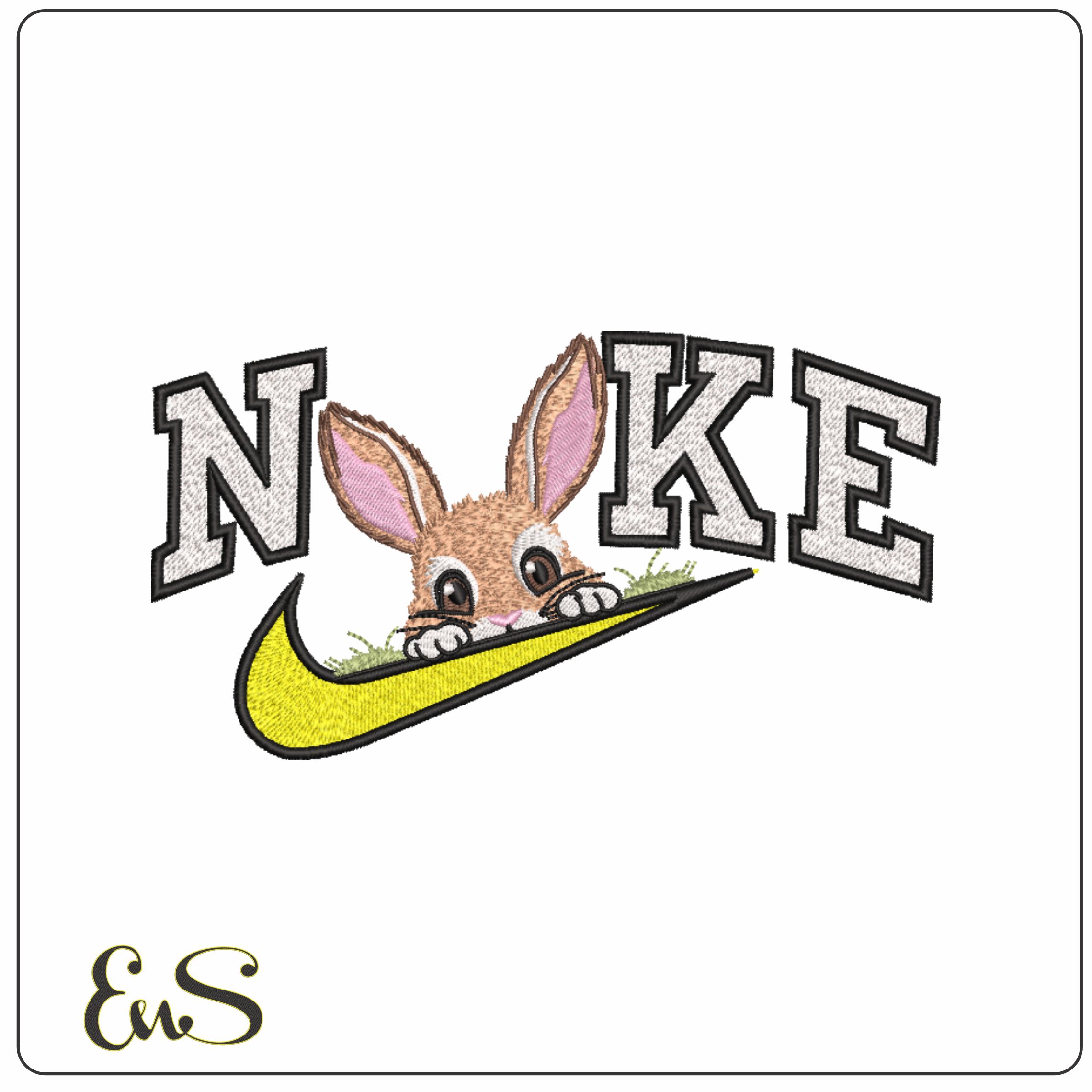 Nike Bunny Peeking- Elegant embroidery design file - instant download