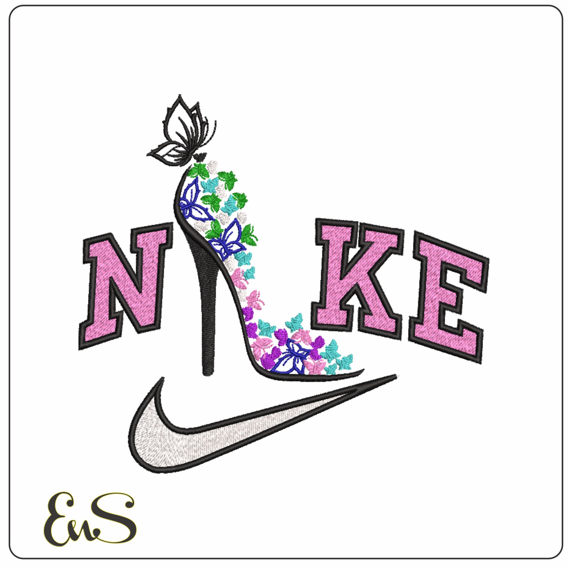 Nike Butterfly Heel- Elegant embroidery design file - instant download