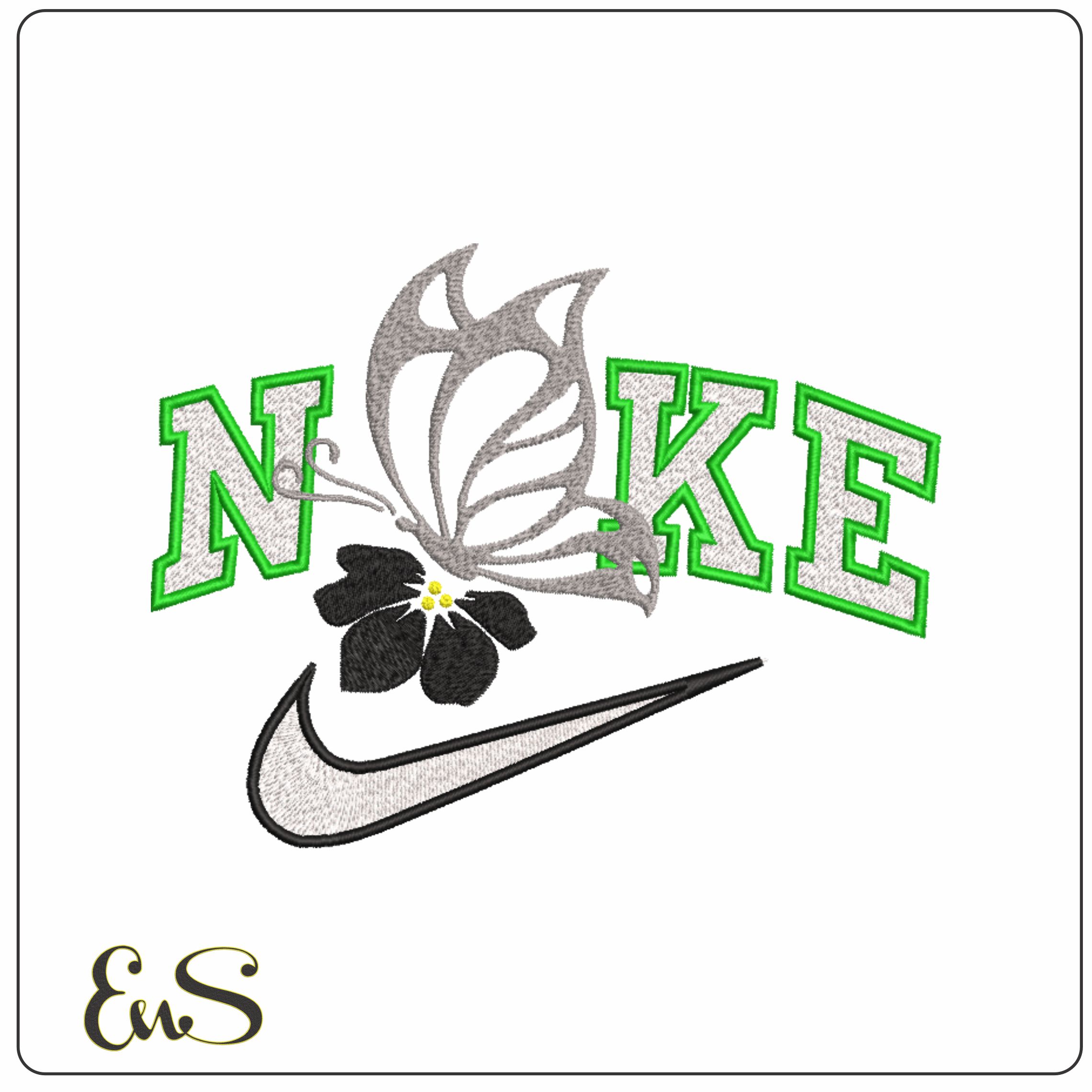 Nike Butterfly on Flower- Elegant embroidery design file - instant download