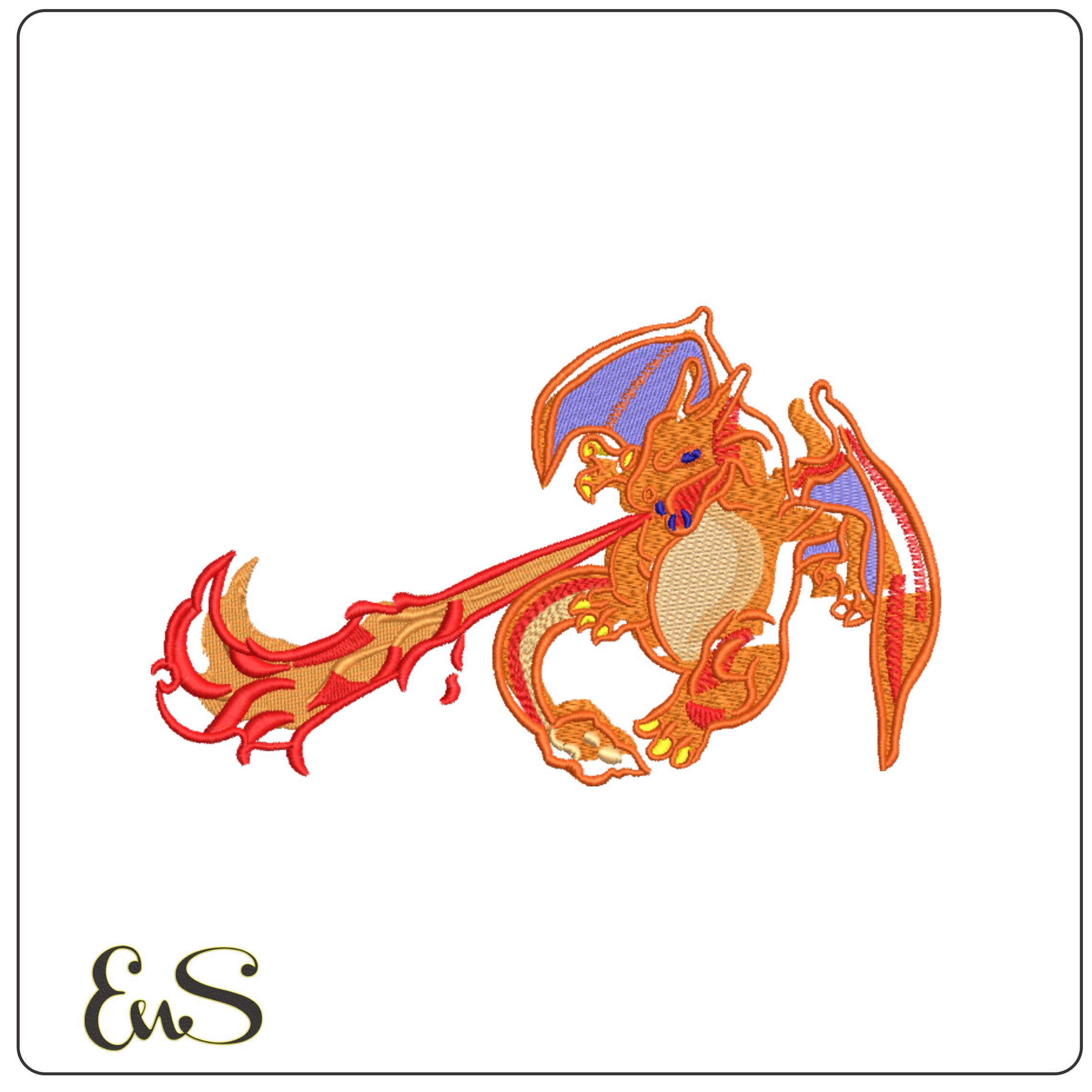Nike Charizard Flying Flame - Pokemon- Elegant embroidery design file - instant download