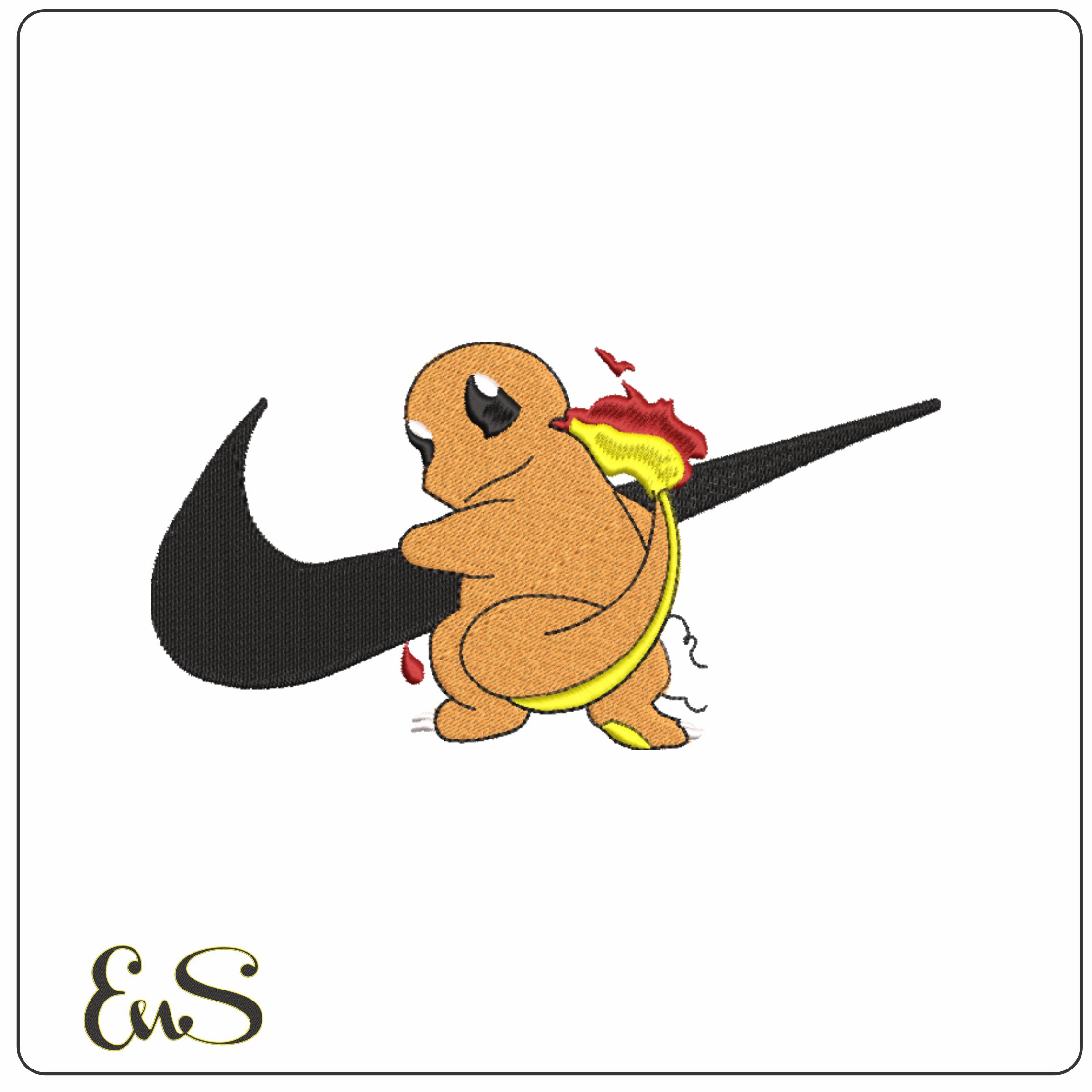 Nike Charmander look behind - Pokemon- Elegant embroidery design file - instant download